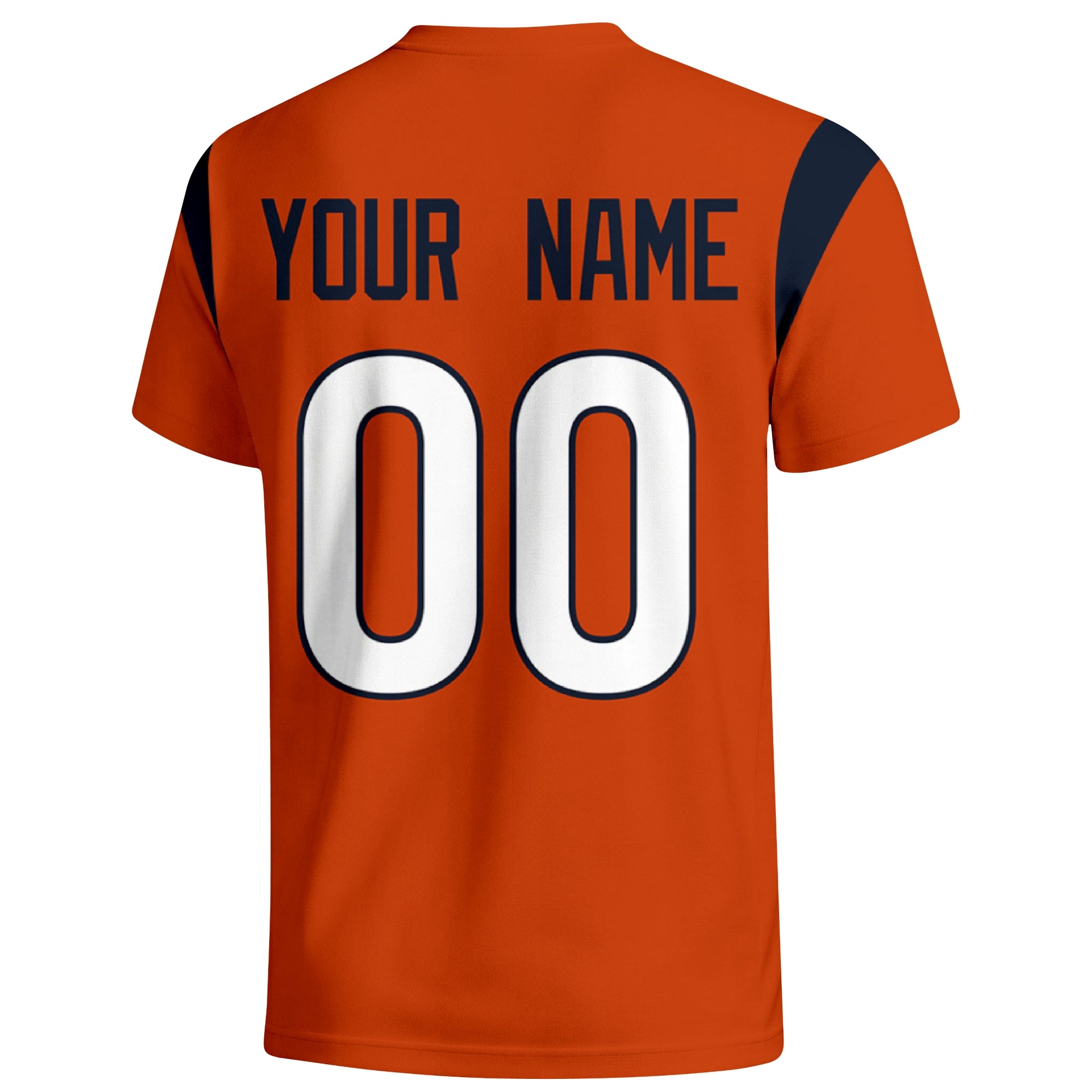 Chicago personalized varsity football T shirt in Orange showing the back custom name and number