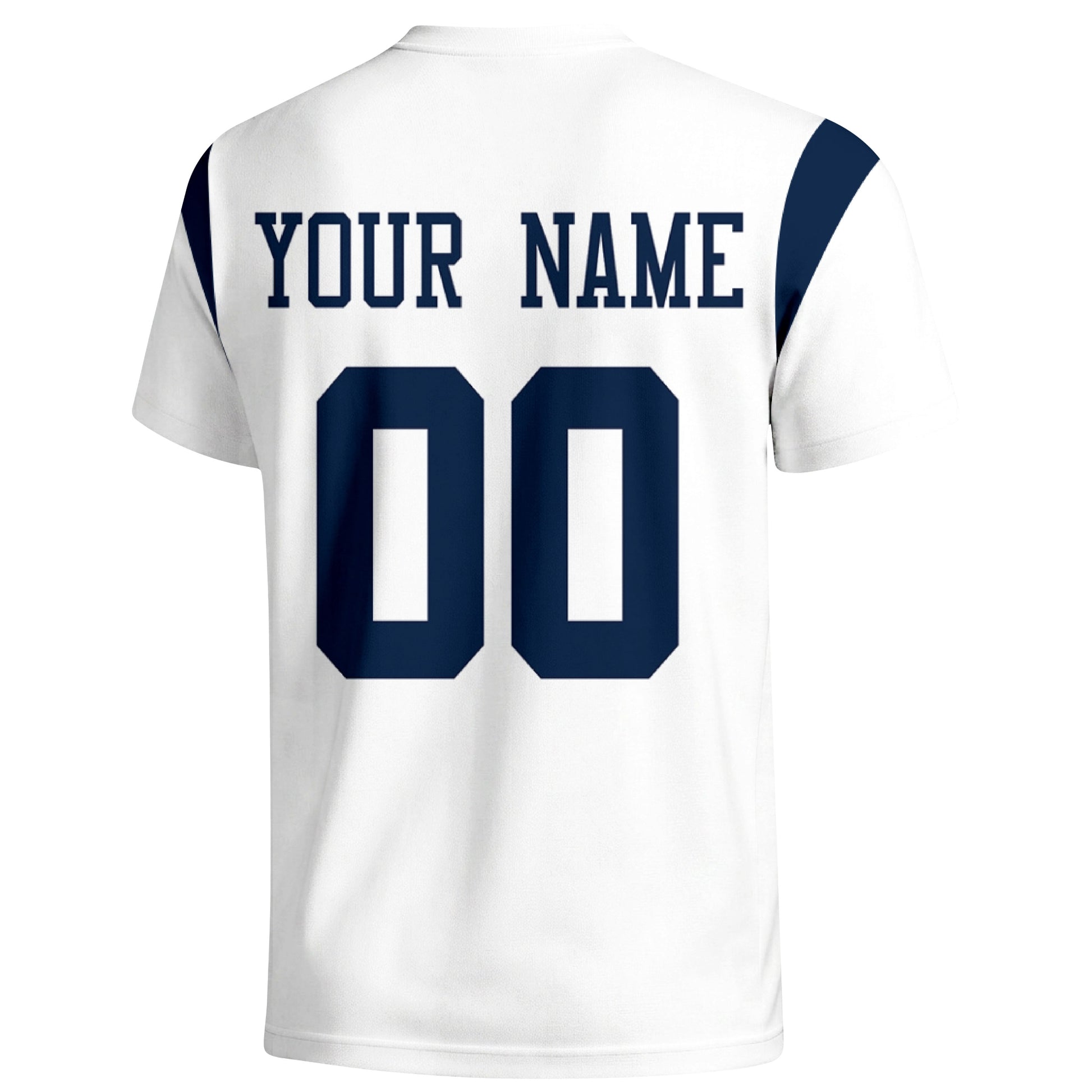 Dallas personalized varsity football T shirt in White showing the back custom name and number