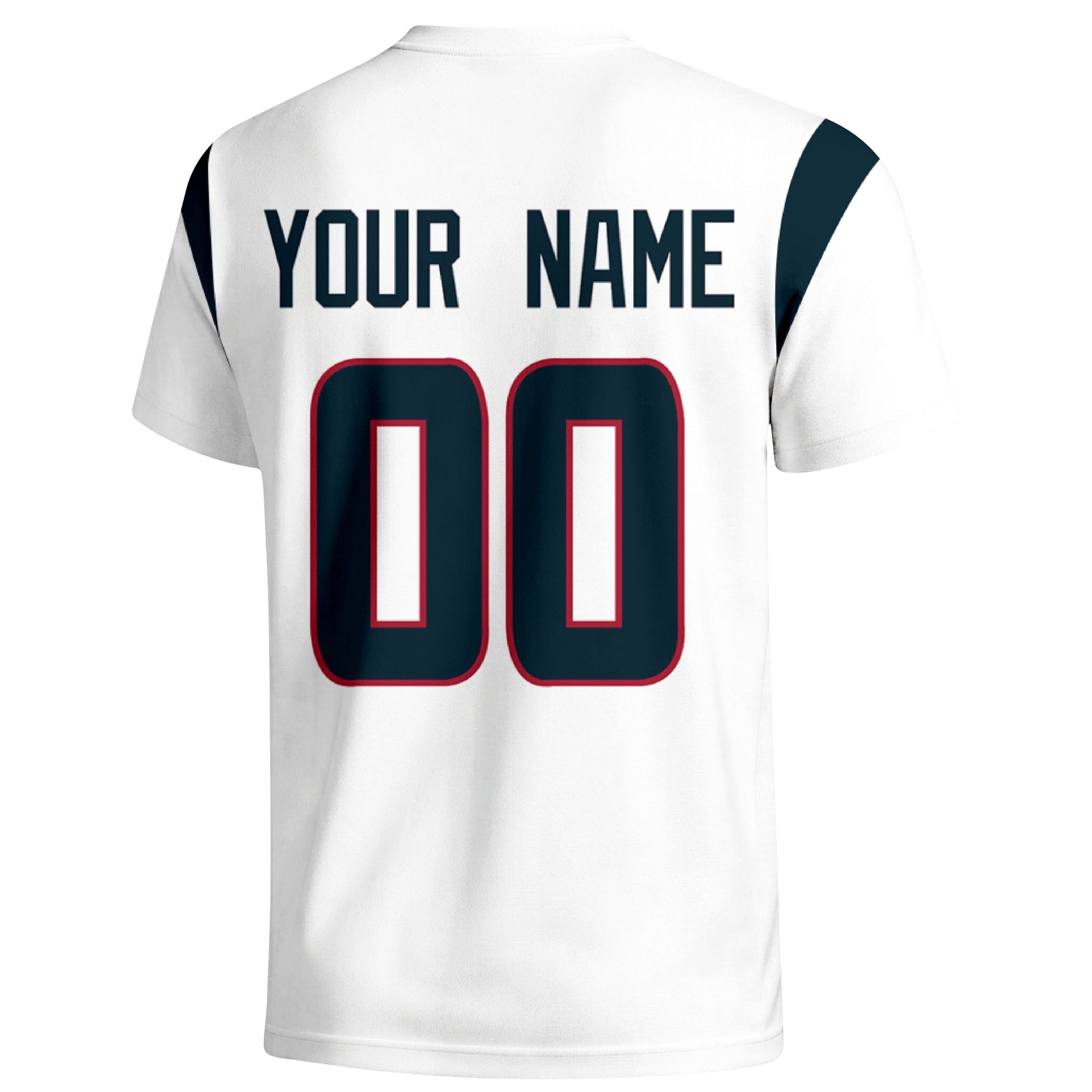 Houston personalized varsity football T shirt in White showing the back custom name and number