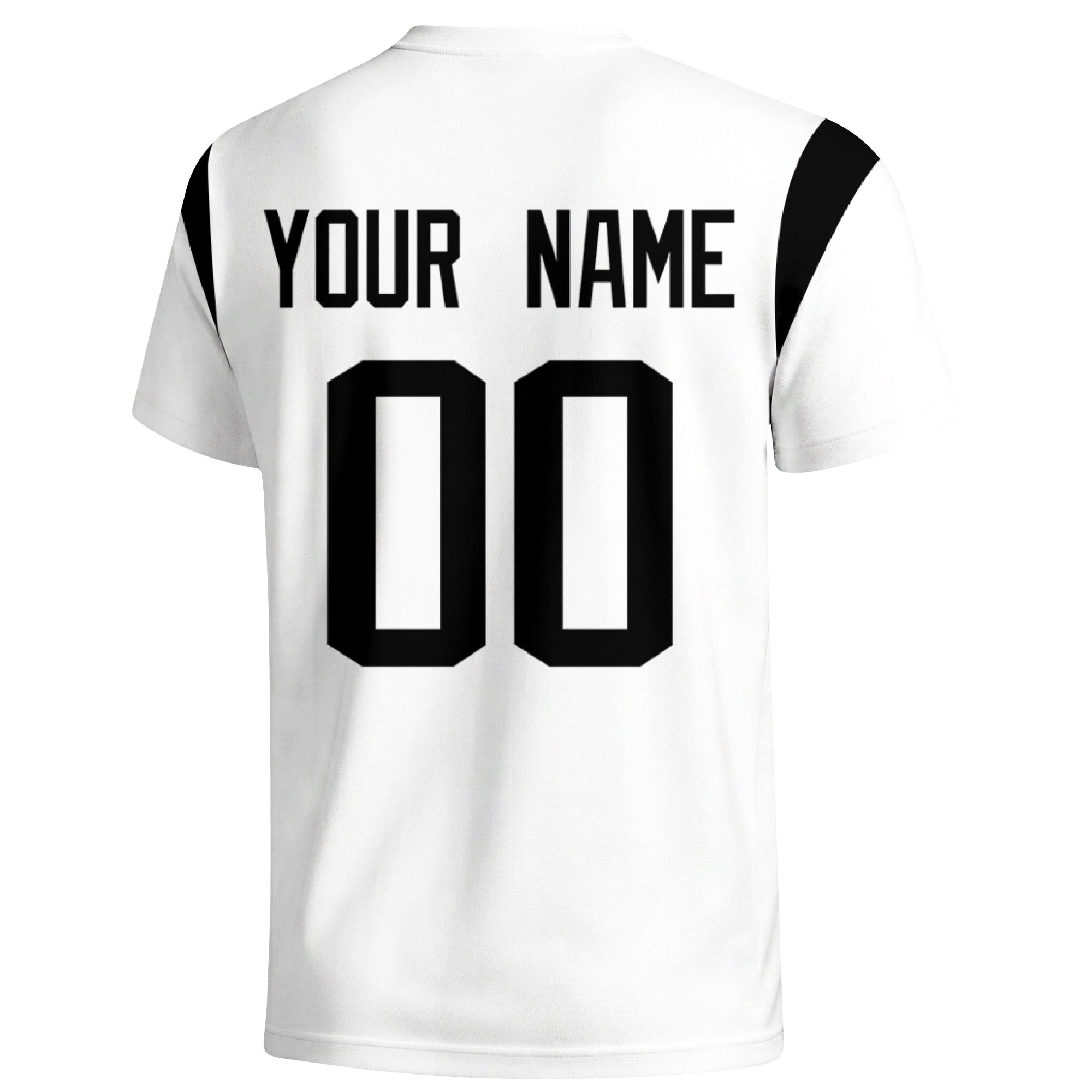 Jacksonville personalized varsity football T shirt in White showing the back custom name and number