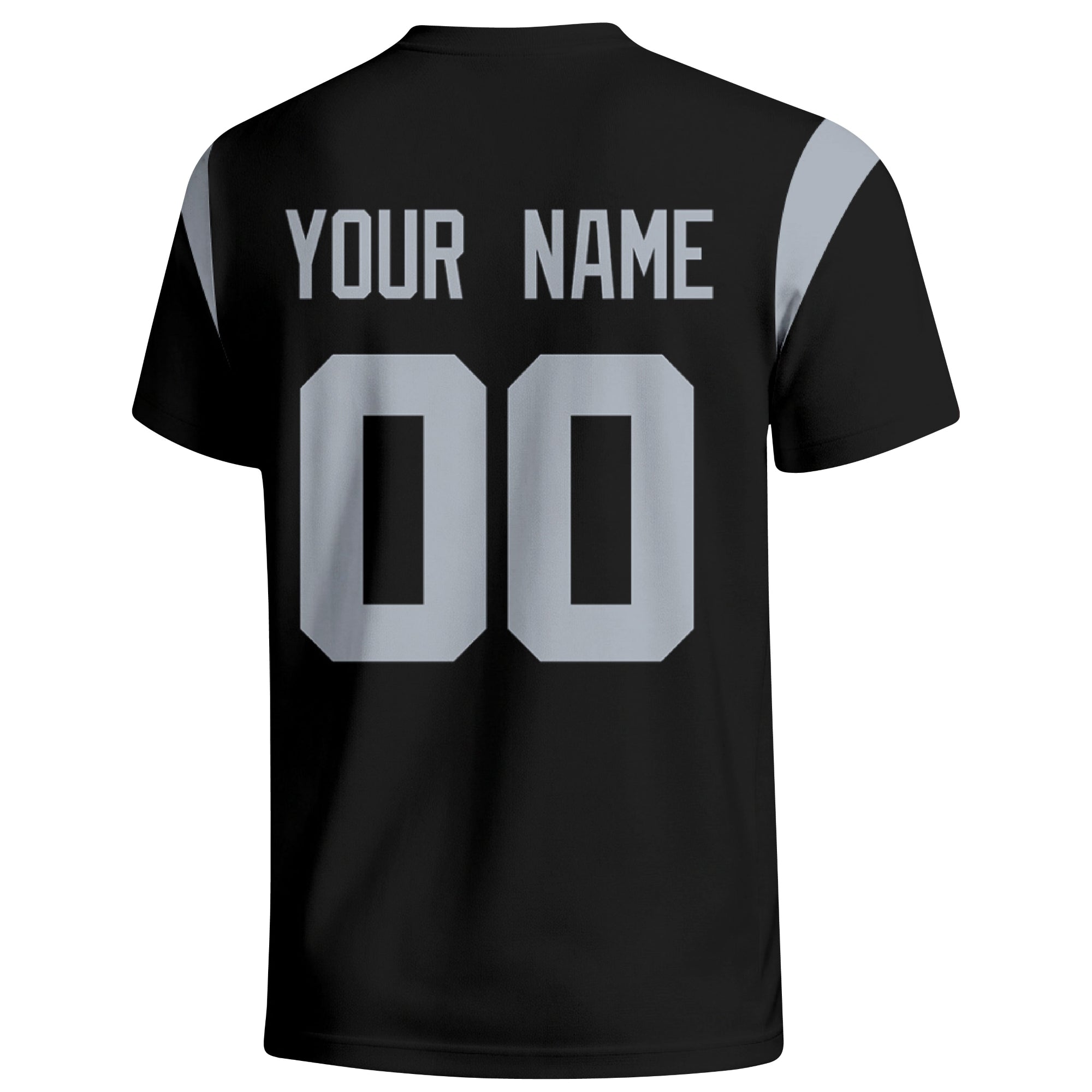 Las Vegas personalized varsity football T shirt in Black showing the back custom name and number