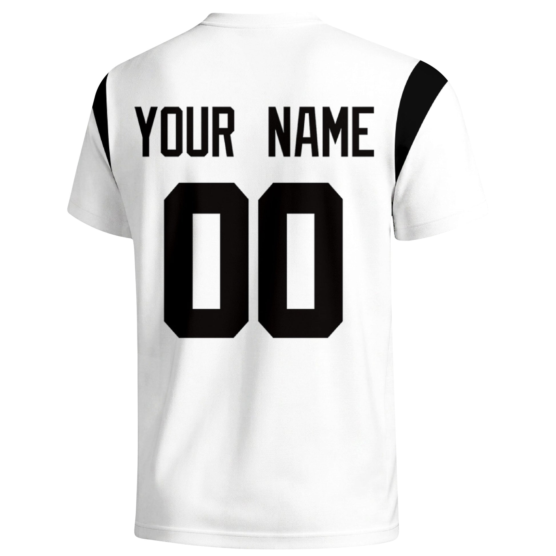 Las Vegas personalized varsity football T shirt in White showing the back custom name and number