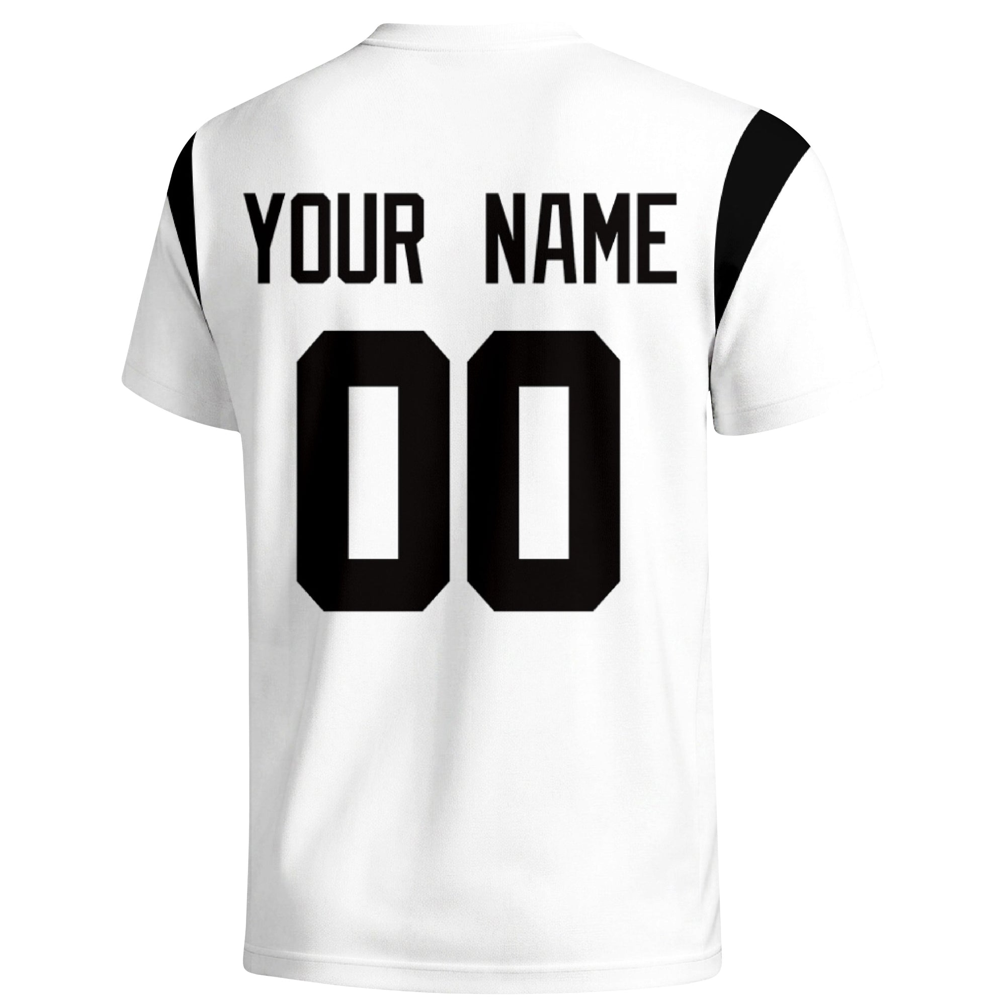 Las Vegas personalized varsity football T shirt in White showing the back custom name and number