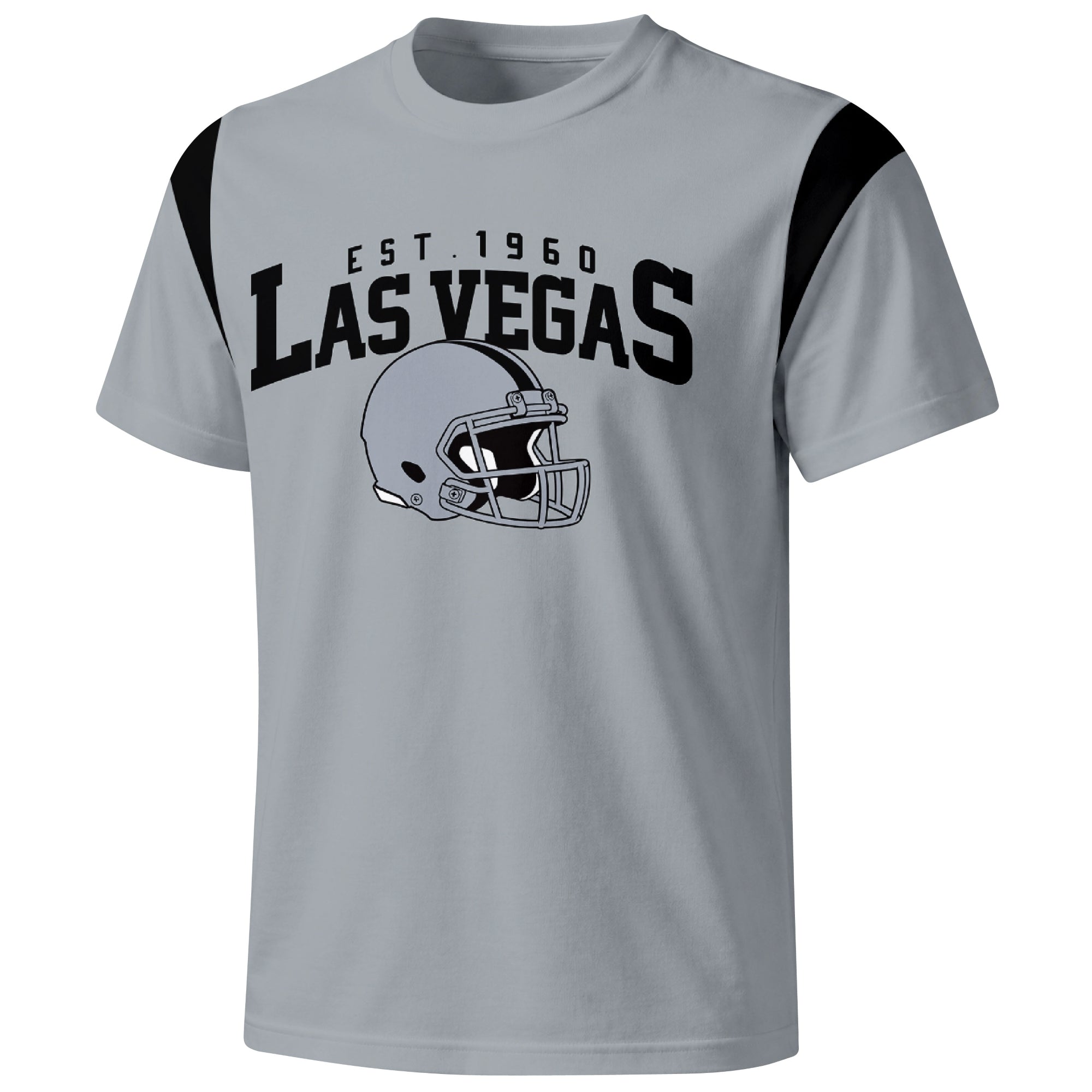 Las Vegas varsity football T shirt in Gray showing the front city helmet design and contrast shoulder panels