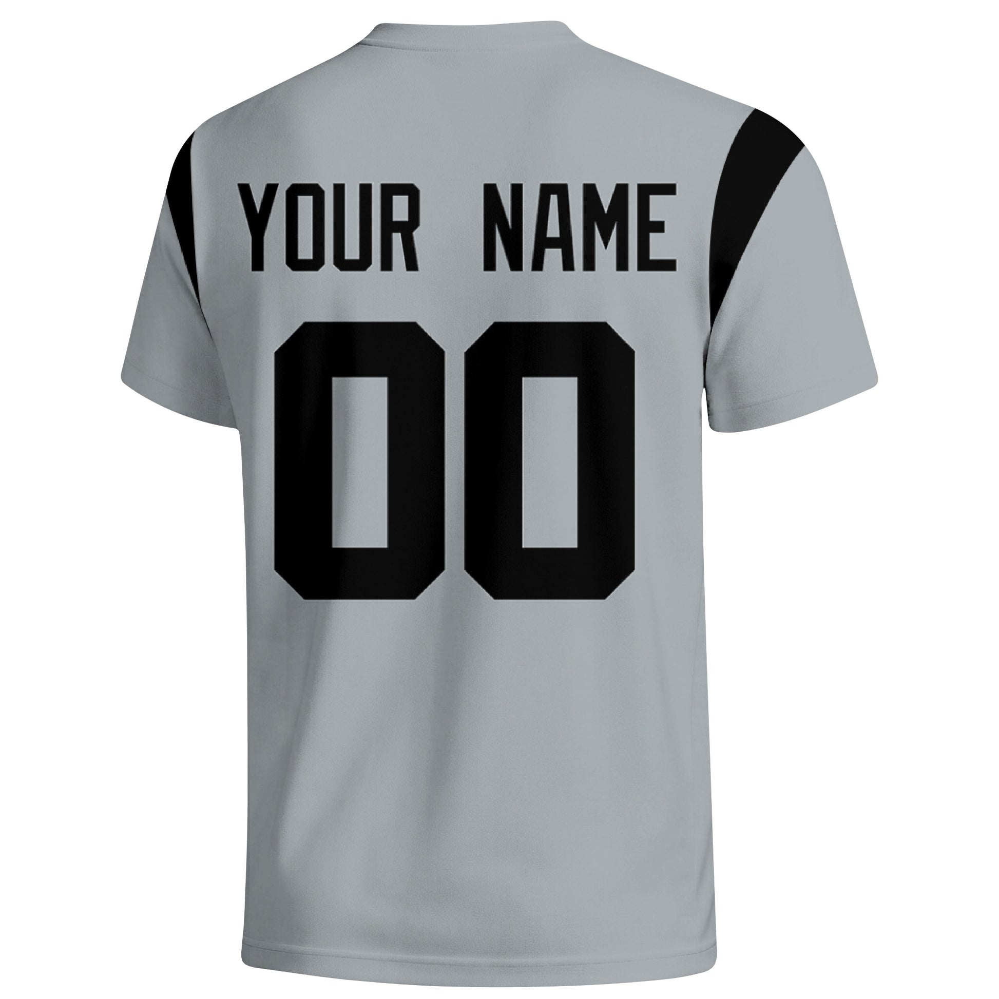 Las Vegas personalized varsity football T shirt in Gray showing the back custom name and number