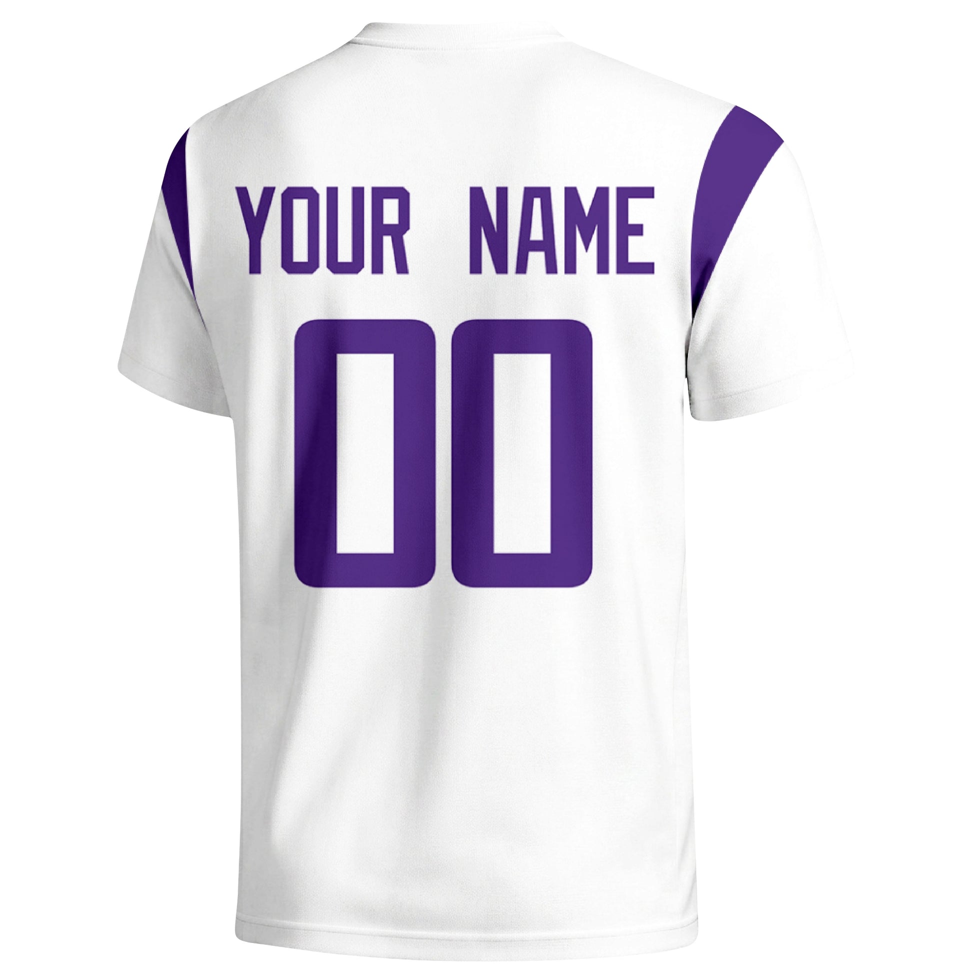 Minnesota personalized varsity football T shirt in White showing the back custom name and number