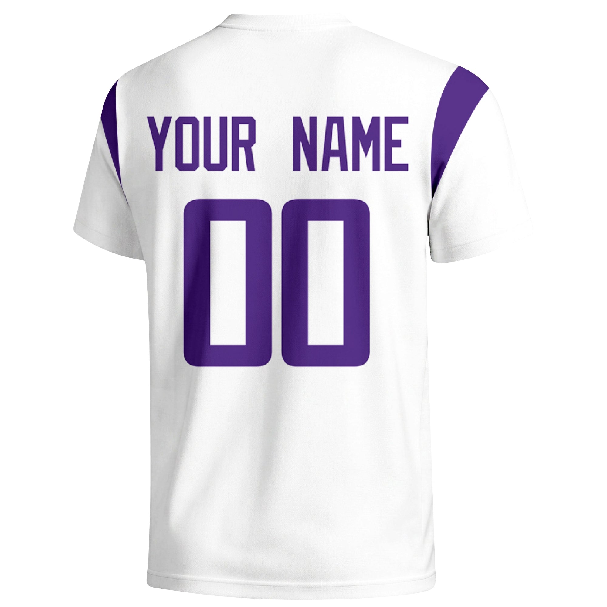 Minnesota personalized varsity football T shirt in White showing the back custom name and number