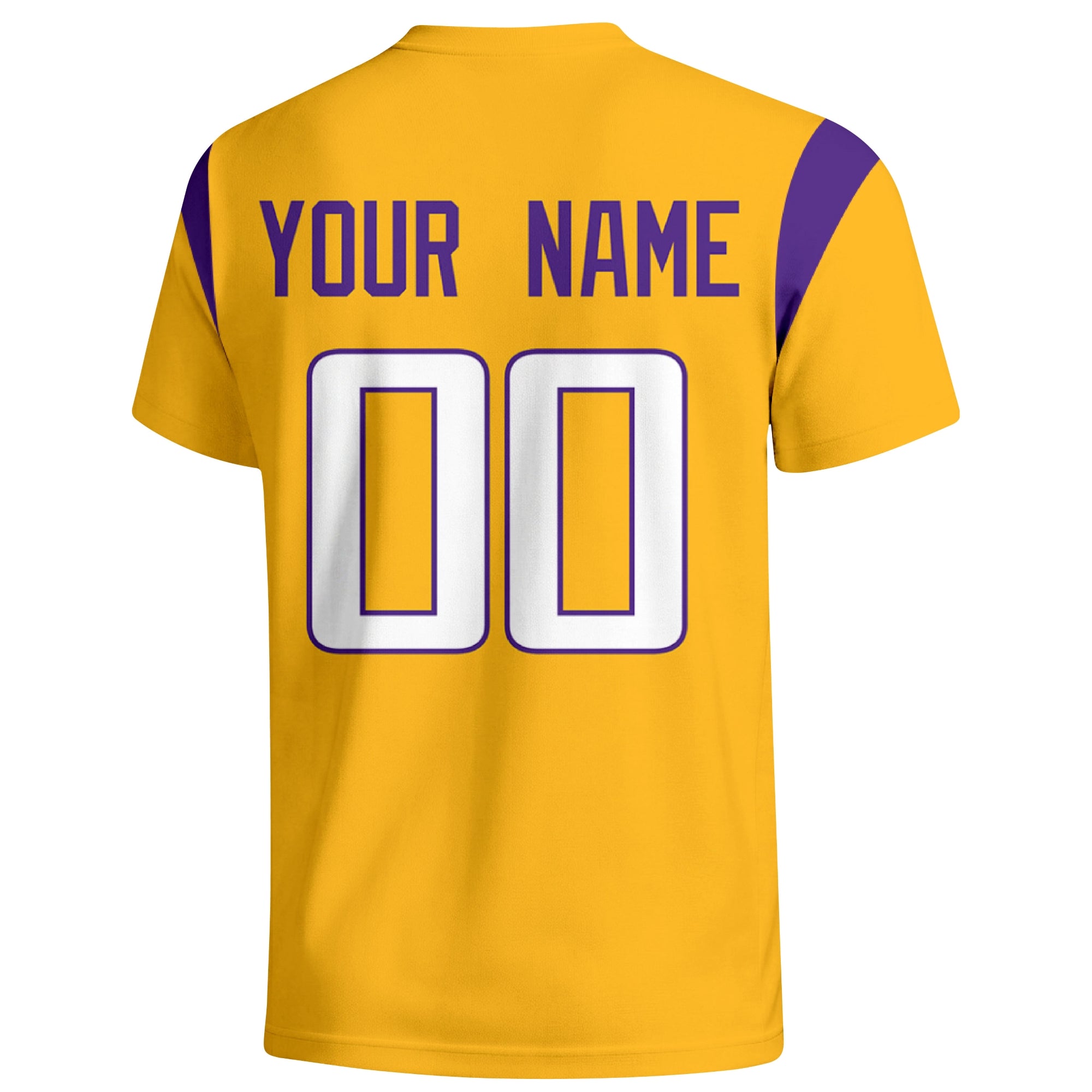 Minnesota personalized varsity football T shirt in Gold showing the back custom name and number
