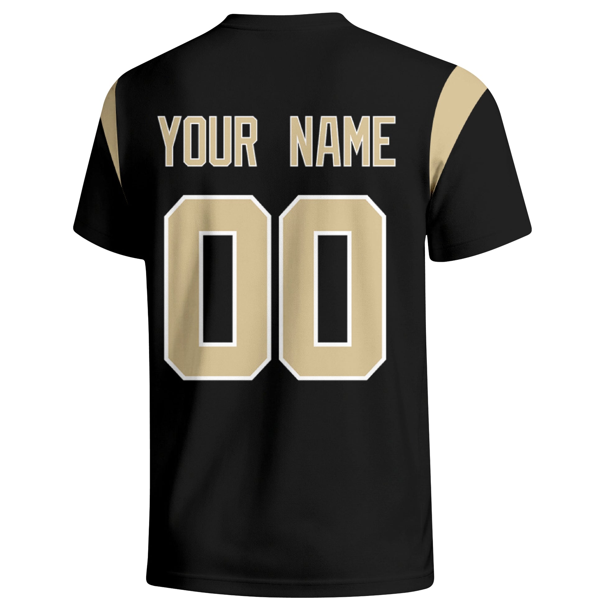 New Orleans personalized varsity football T shirt in Black showing the back custom name and number