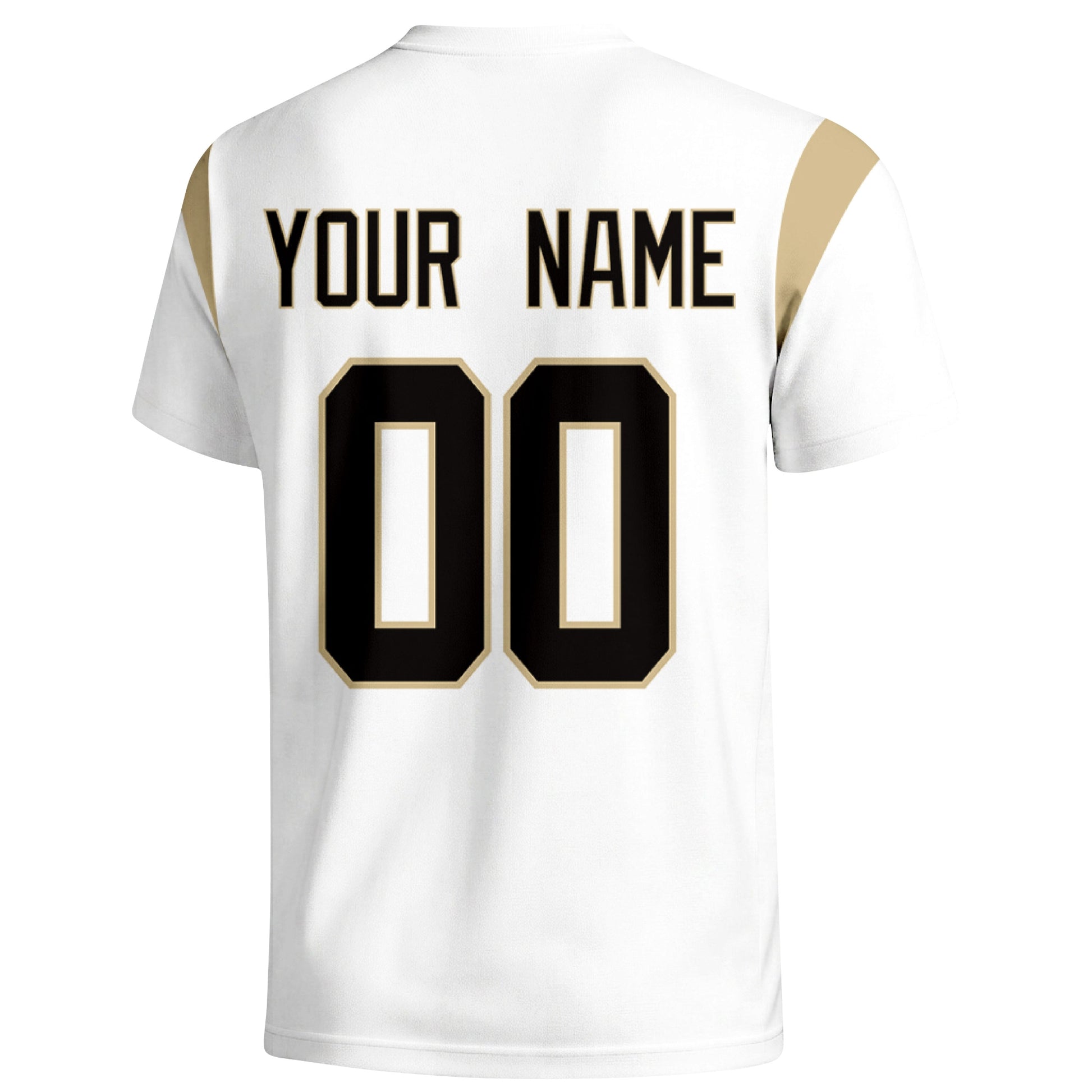 New Orleans personalized varsity football T shirt in White showing the back custom name and number