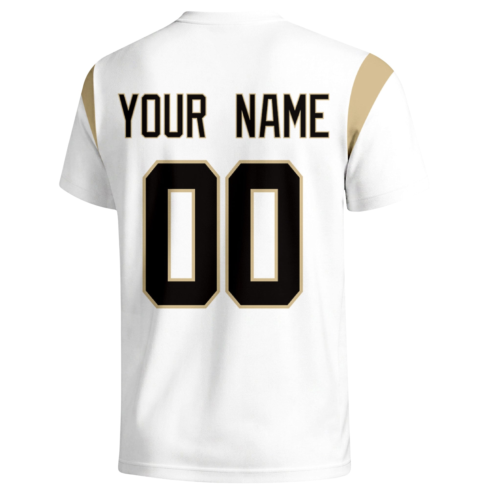 New Orleans personalized varsity football T shirt in White showing the back custom name and number