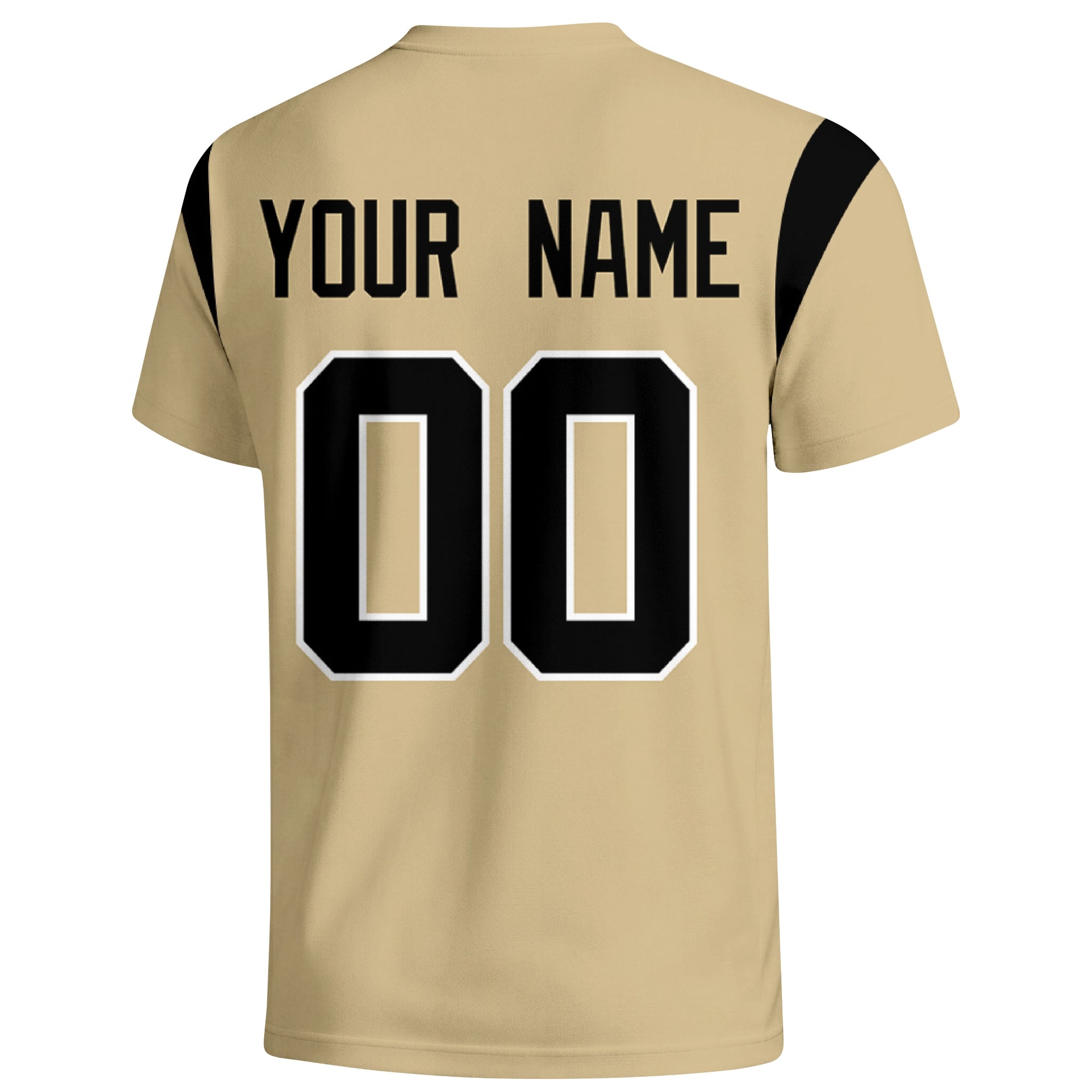 New Orleans personalized varsity football T shirt in Gold showing the back custom name and number
