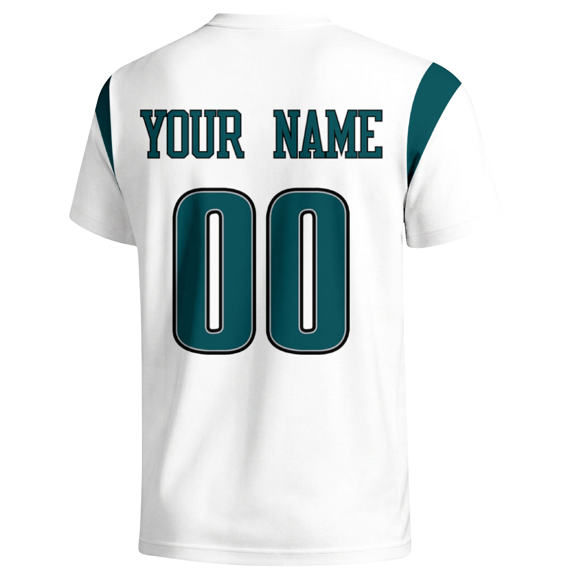 Philadelphia personalized varsity football T shirt in White showing the back custom name and number