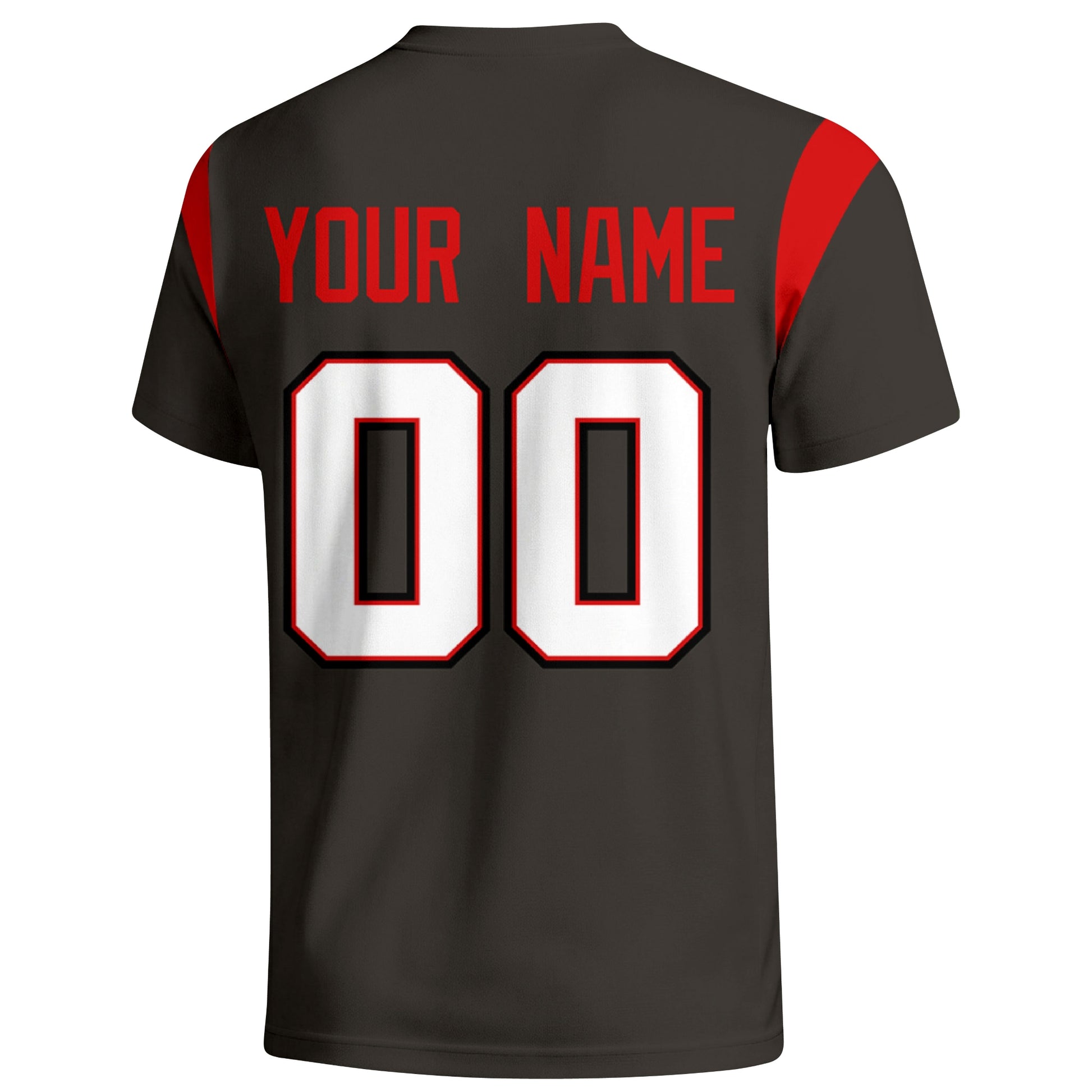 Tampa Bay personalized varsity football T shirt in Black showing the back custom name and number
