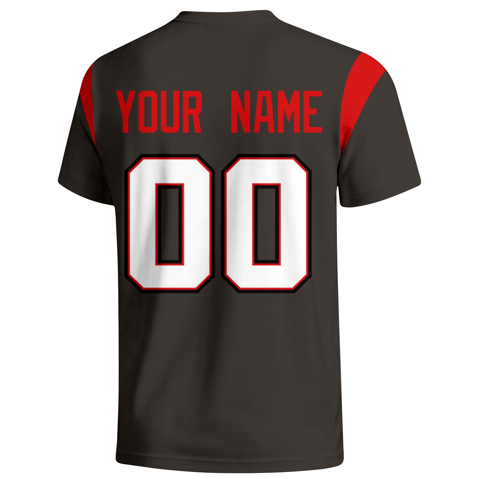 Tampa Bay personalized varsity football T shirt in Black showing the back custom name and number