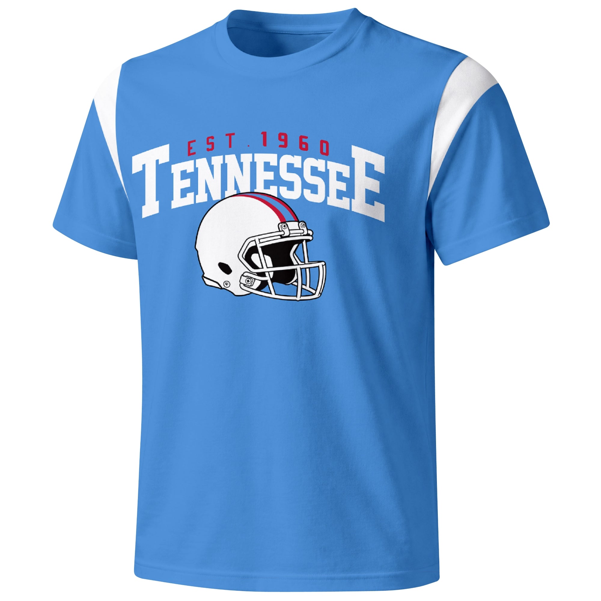 Tennessee varsity football T shirt in Navy showing the front city helmet design and contrast shoulder panels