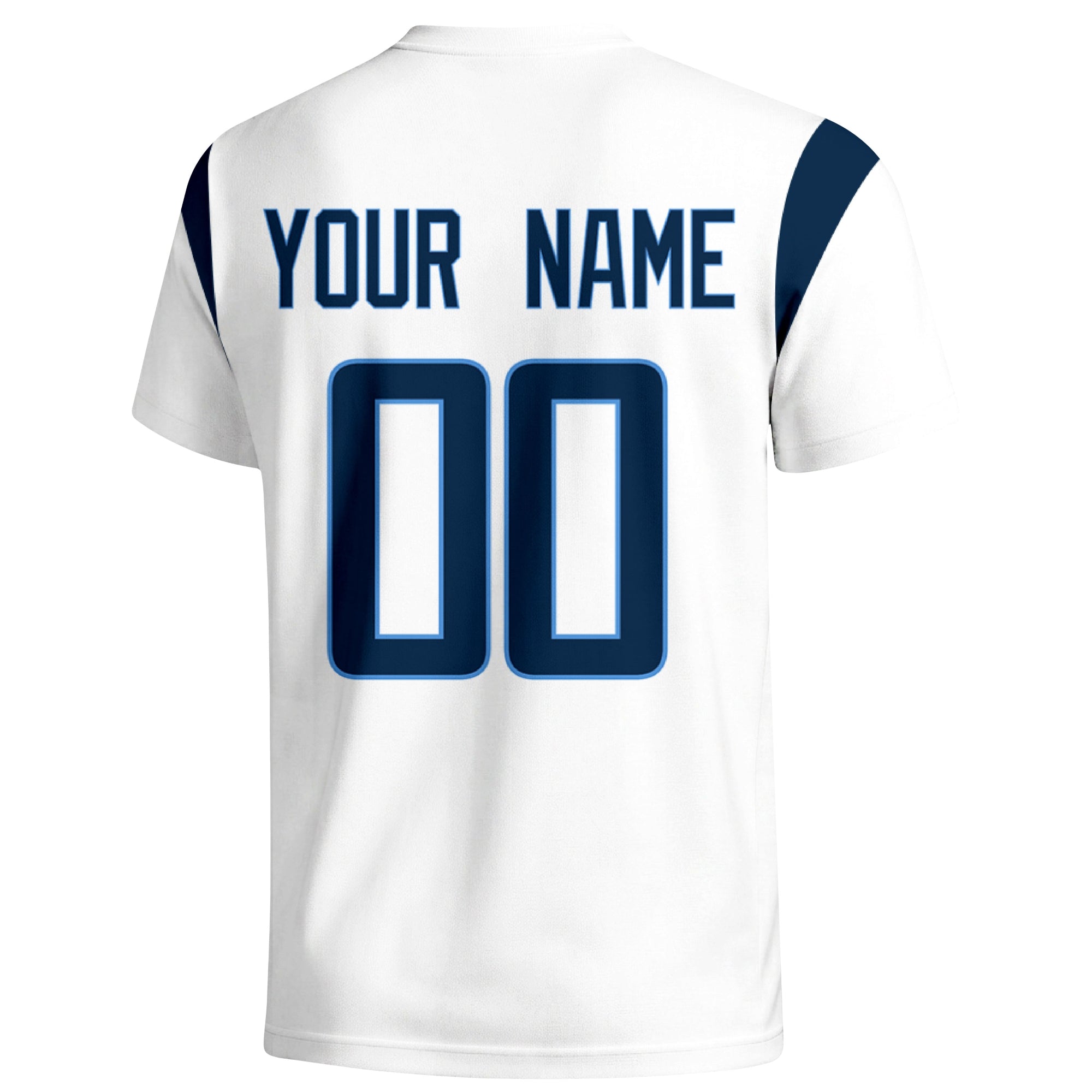 Tennessee personalized varsity football T shirt in White showing the back custom name and number