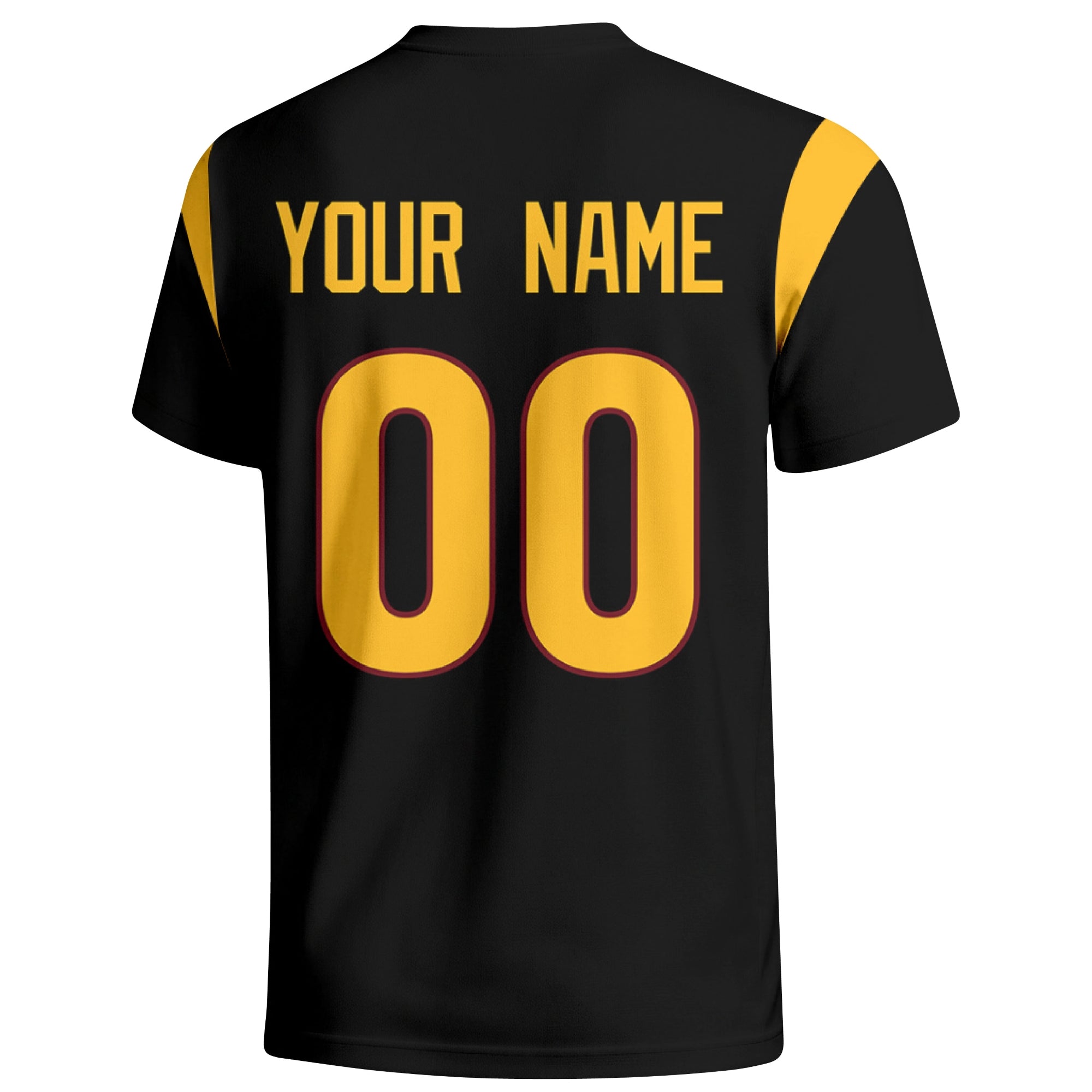 Washington personalized varsity football T shirt in Black showing the back custom name and number