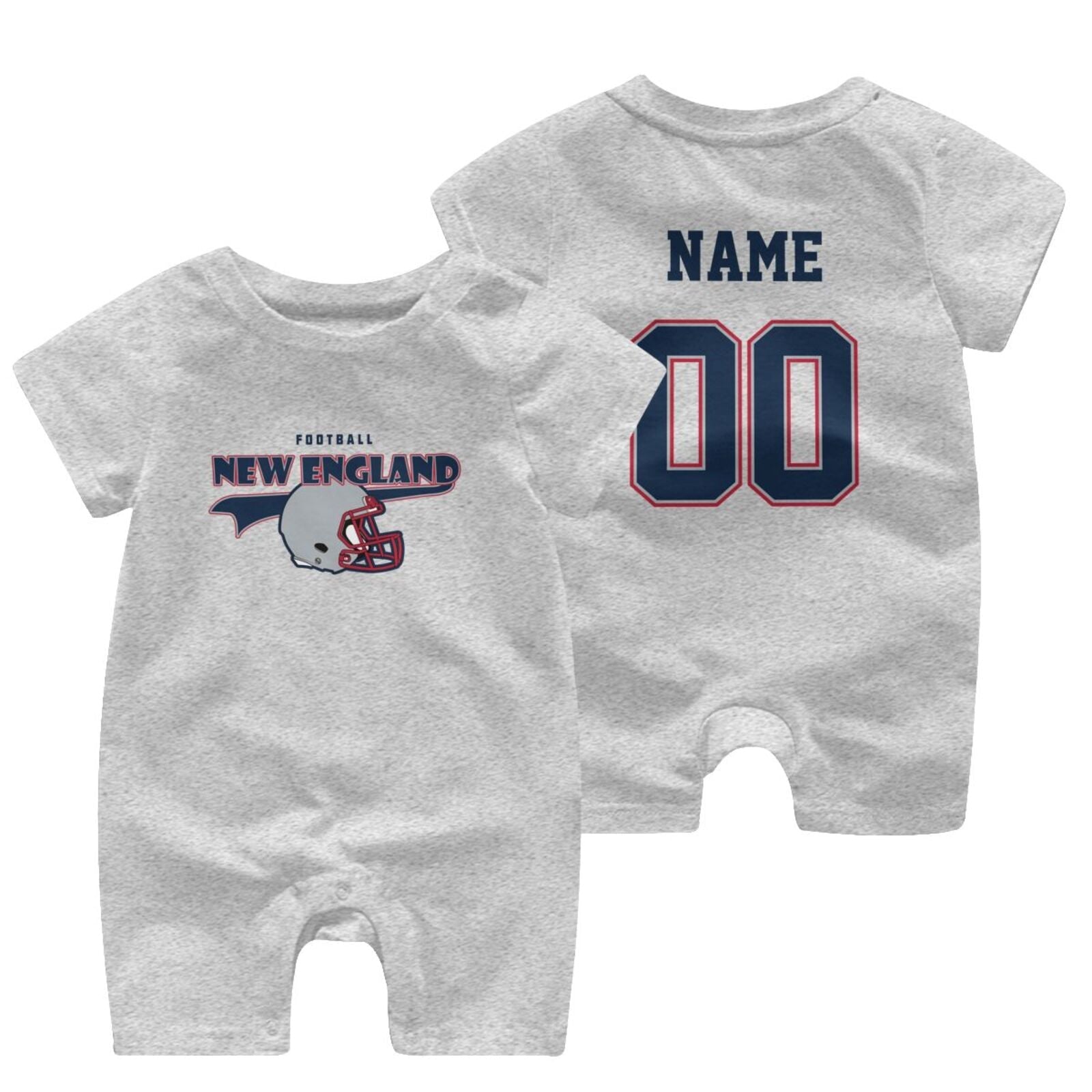 Personalized New England Baby Football Bodysuit - Custom Name & Number - Antking ANTKING