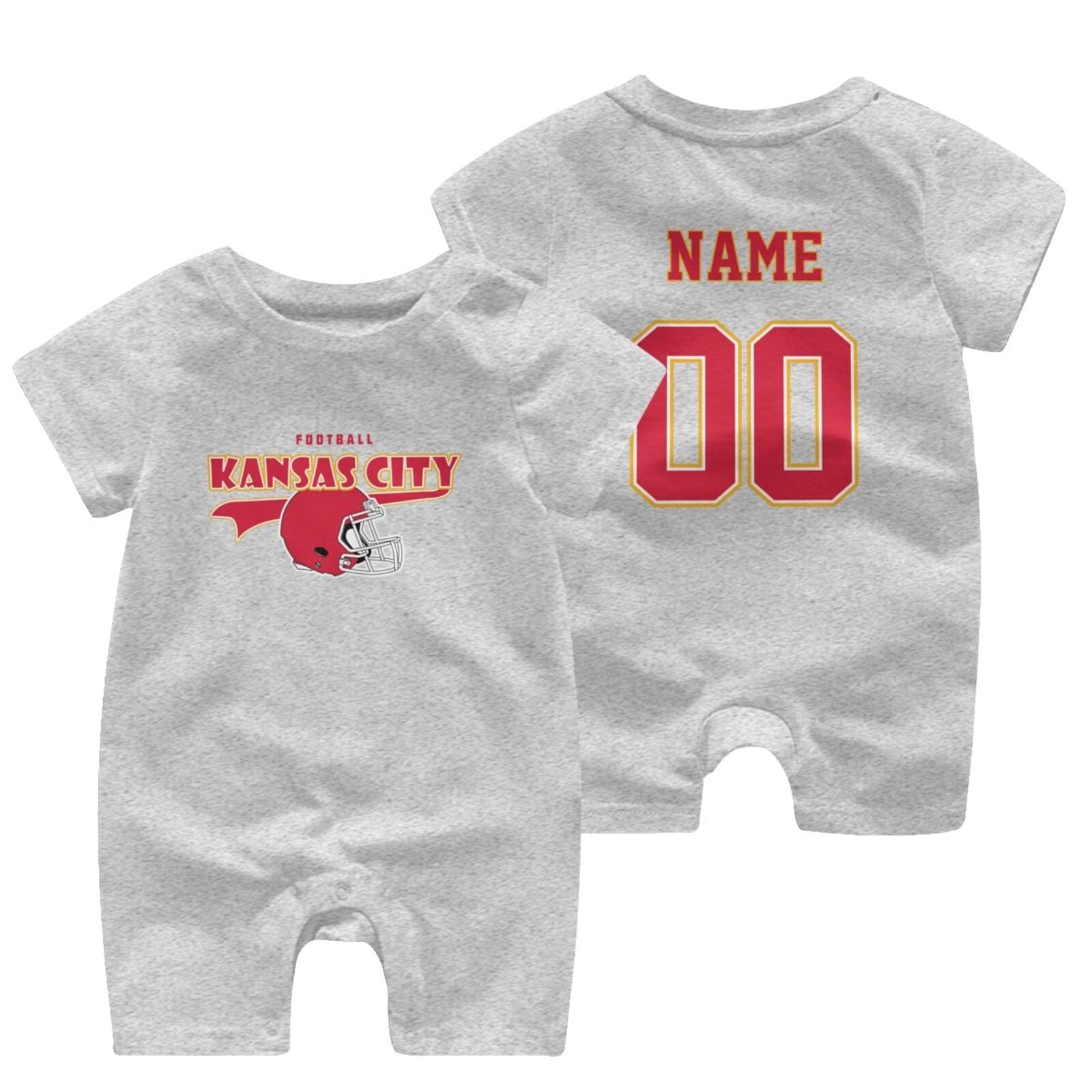 Personalized Kansas Baby Football Bodysuit - Custom Name & Number - Antking ANTKING