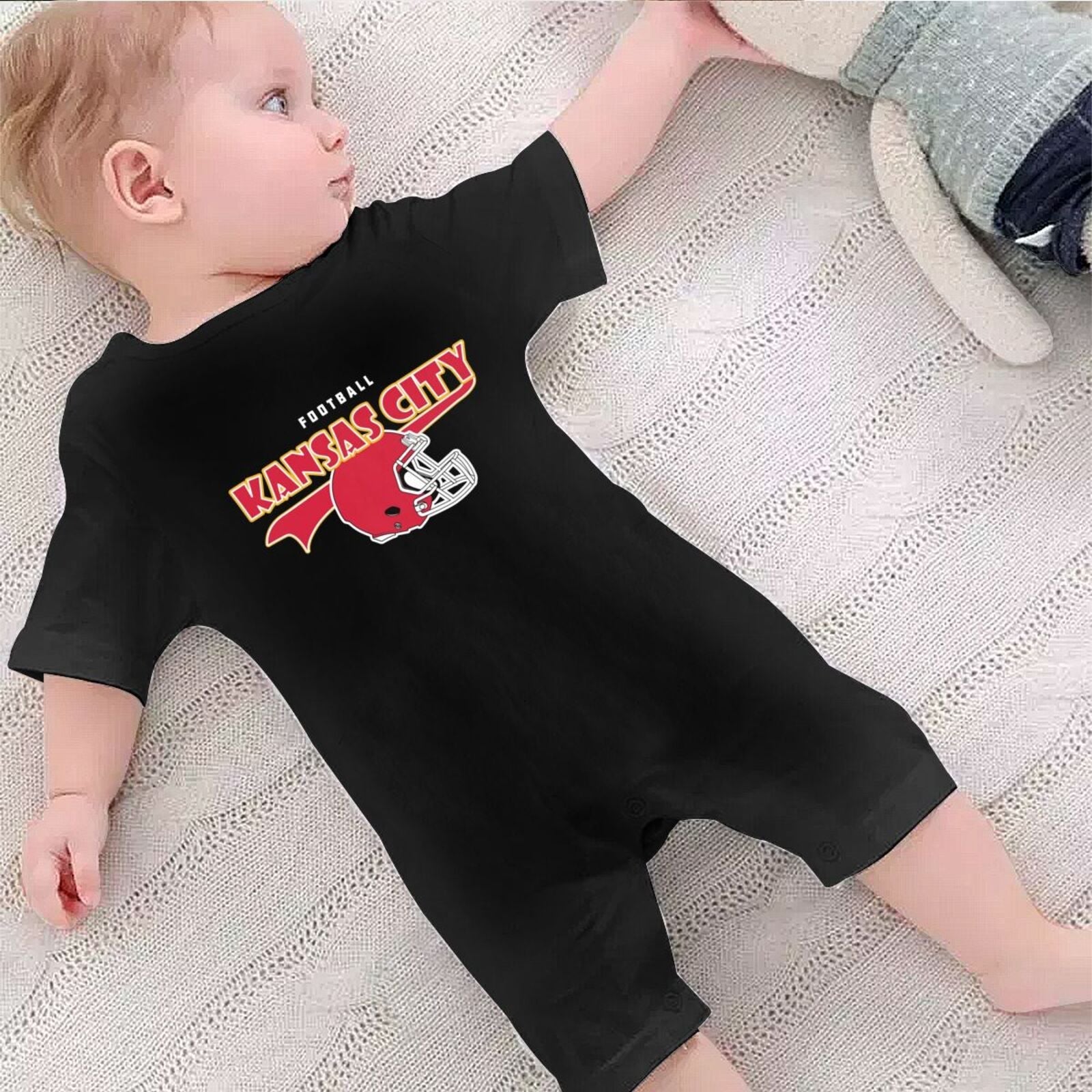 Personalized Kansas Baby Football Bodysuit - Custom Name & Number - Antking ANTKING