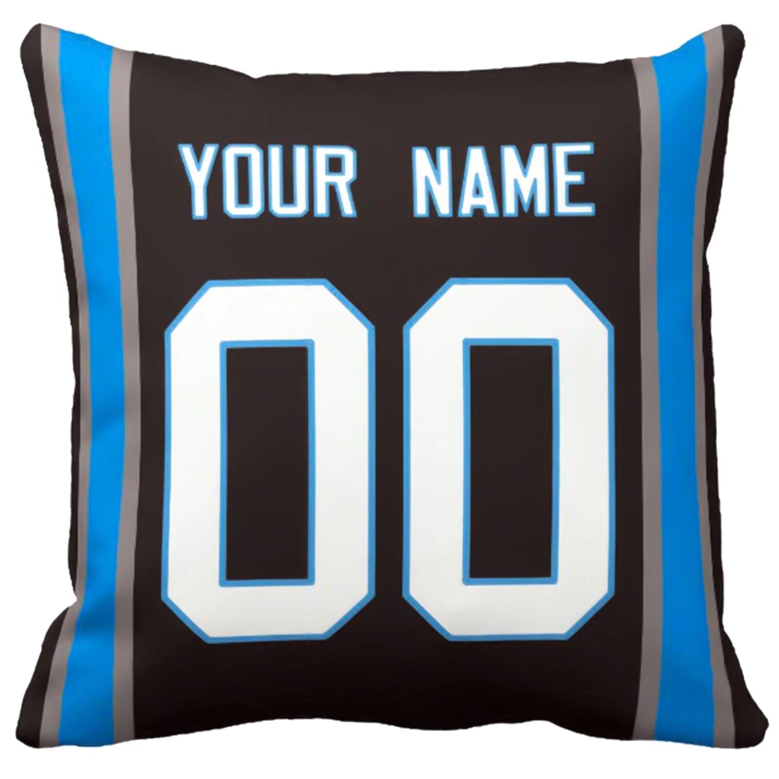 Carolina football-inspired throw pillow back view with custom name and large number