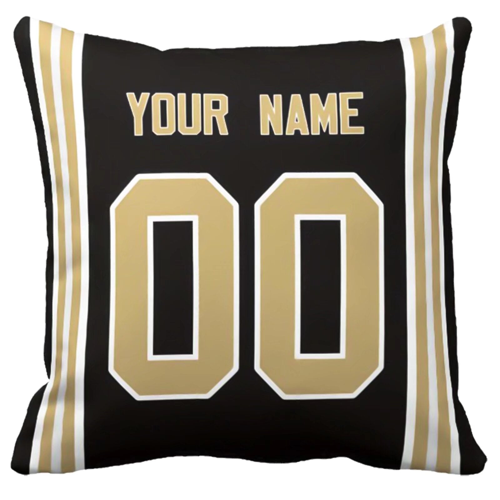 New Orleans custom football throw pillow front view with personalized name and number artwork