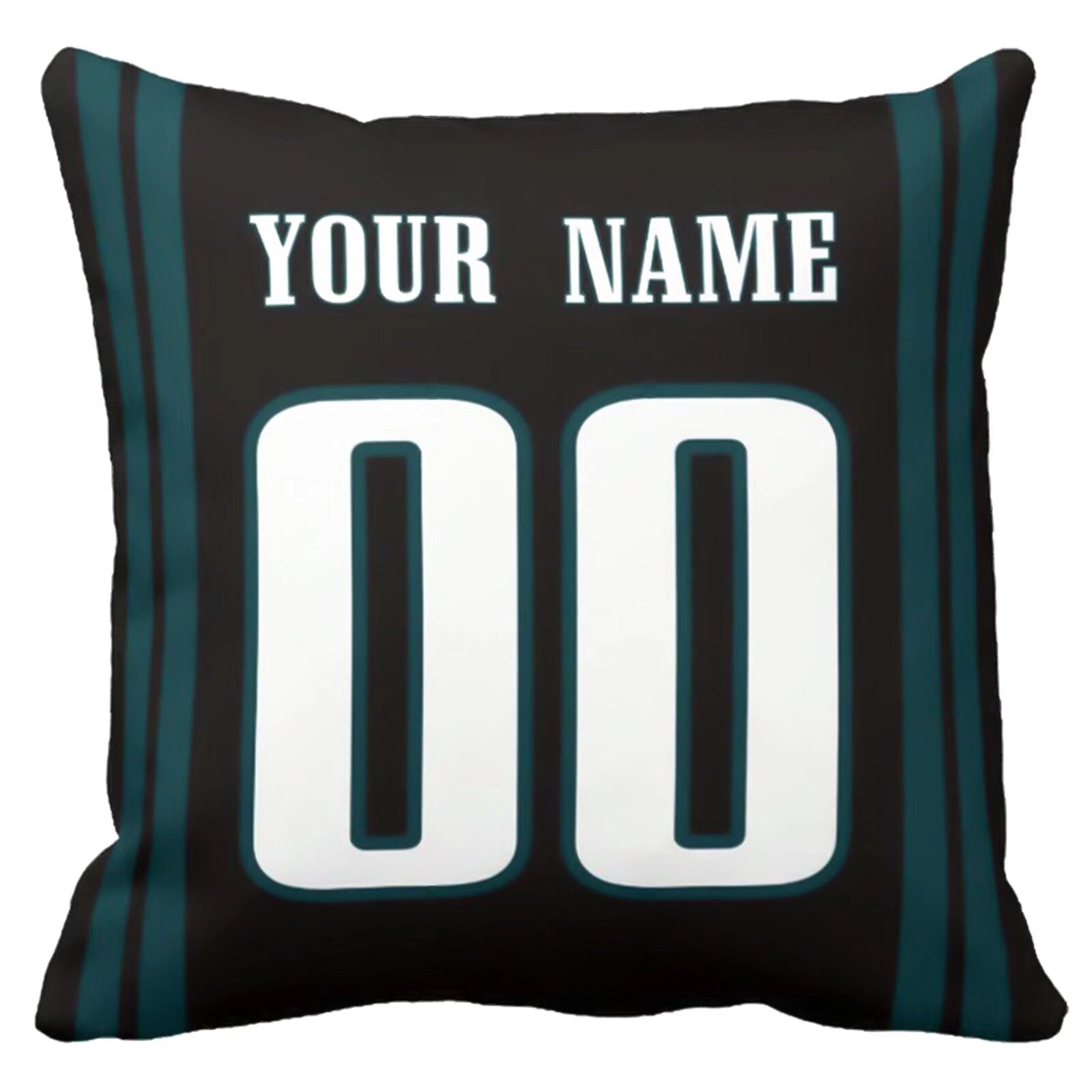 Philadelphia custom football throw pillow front view with personalized name and number artwork