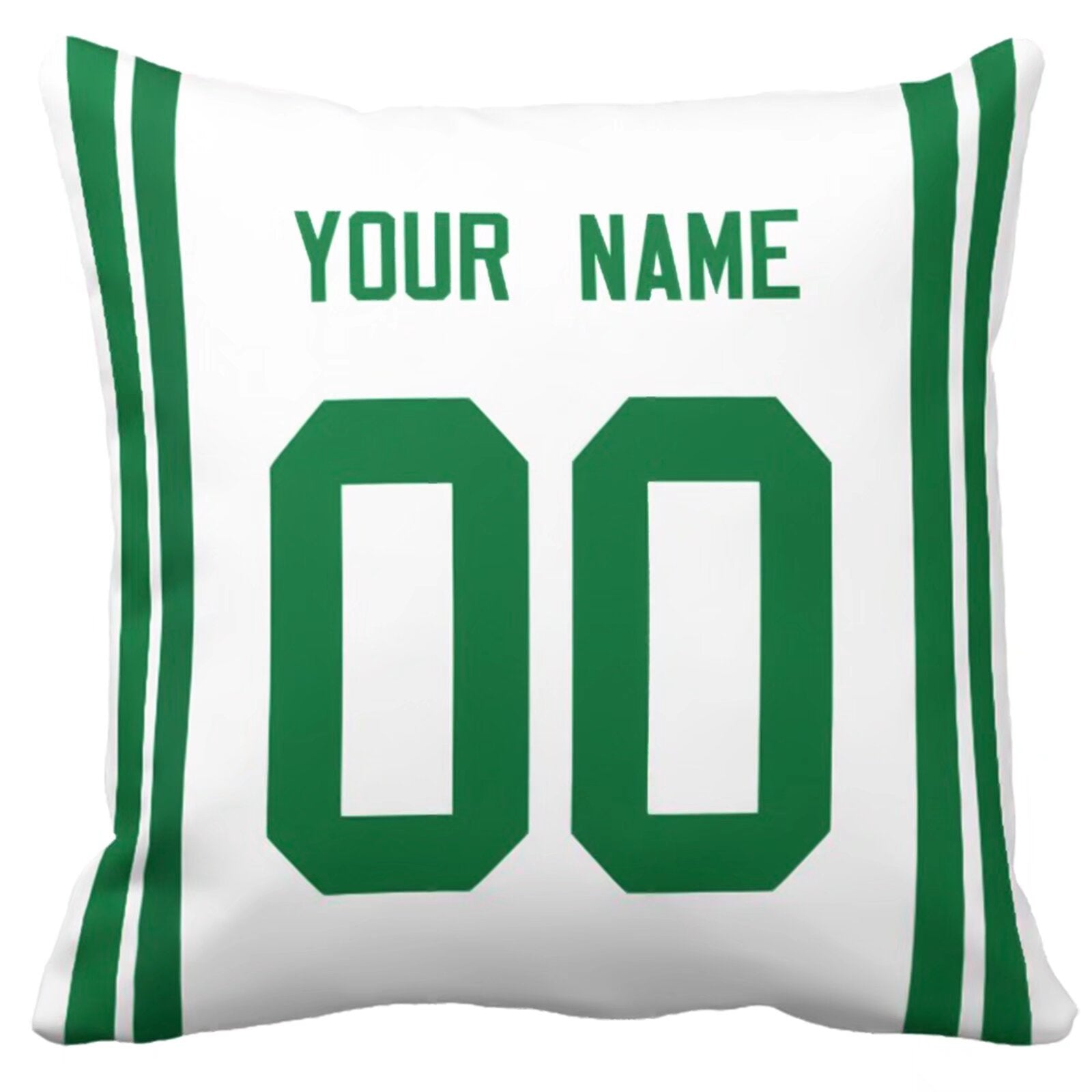 New York J personalized football pillow alternate front view with name and number design