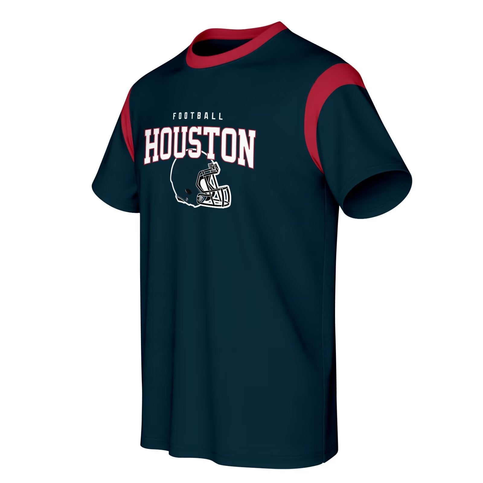 Houston football style T-shirt front view with crewneck short sleeve design