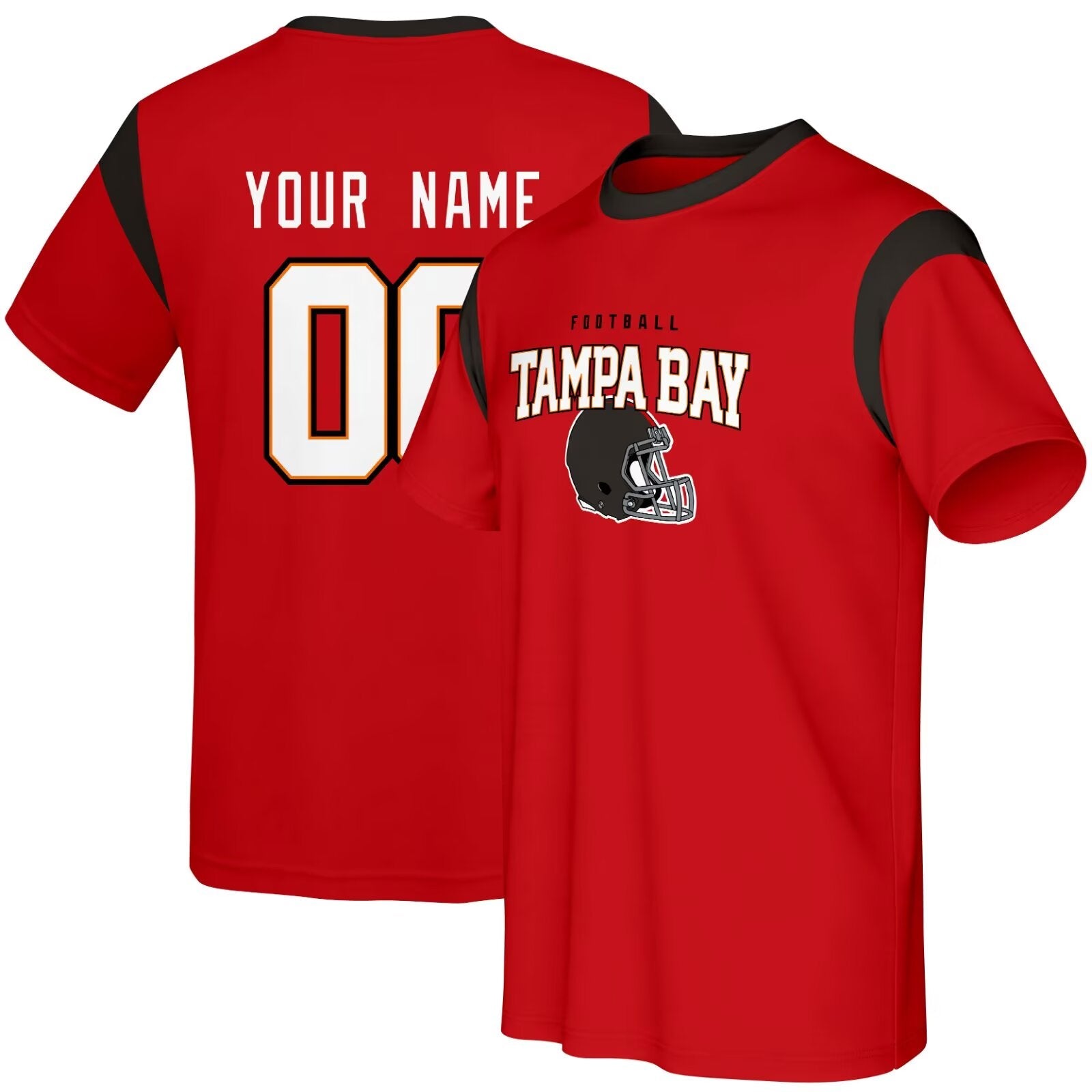 Tampa football style T-shirt front and back view with custom name and number design