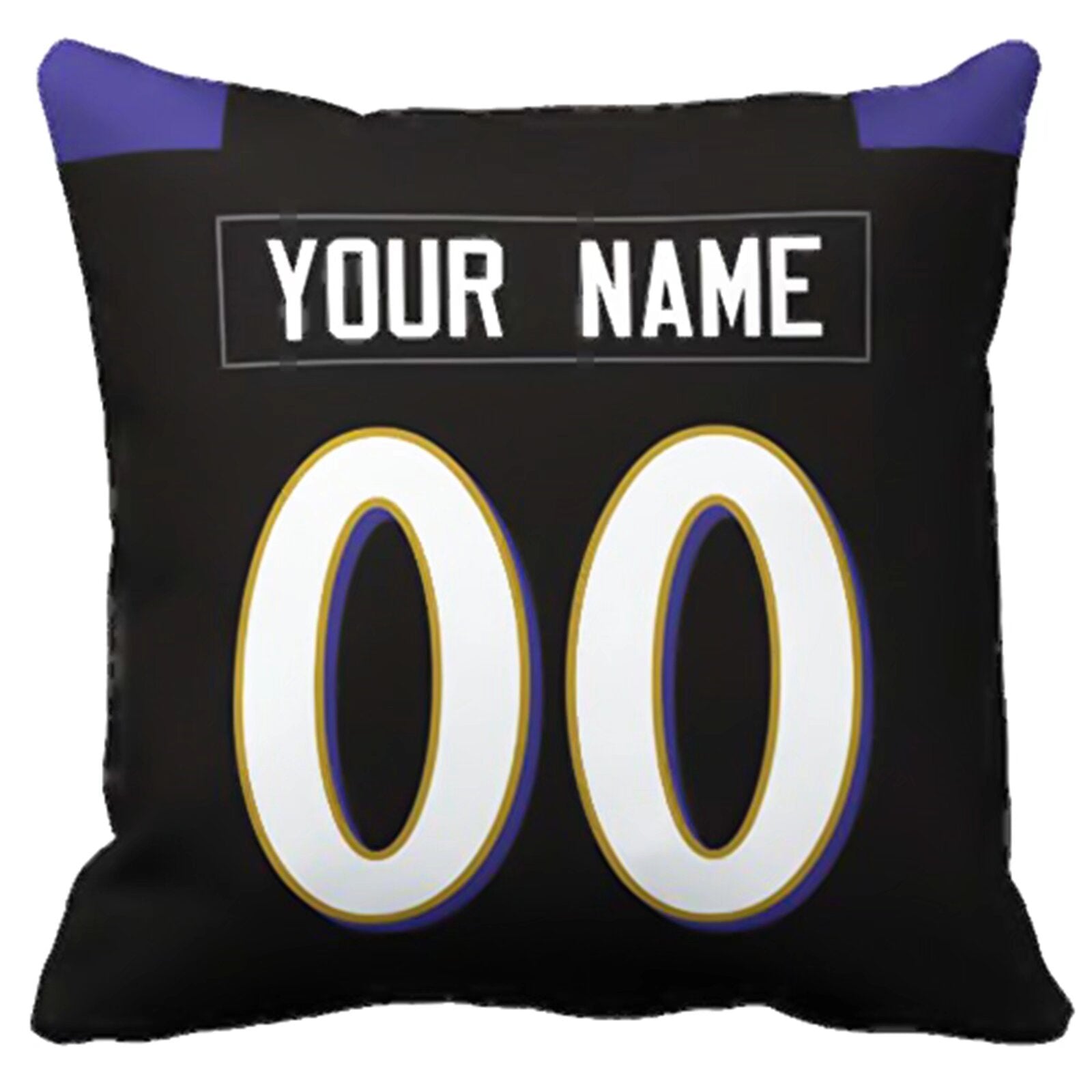 Baltimore custom football throw pillow two-tone product view with name and number