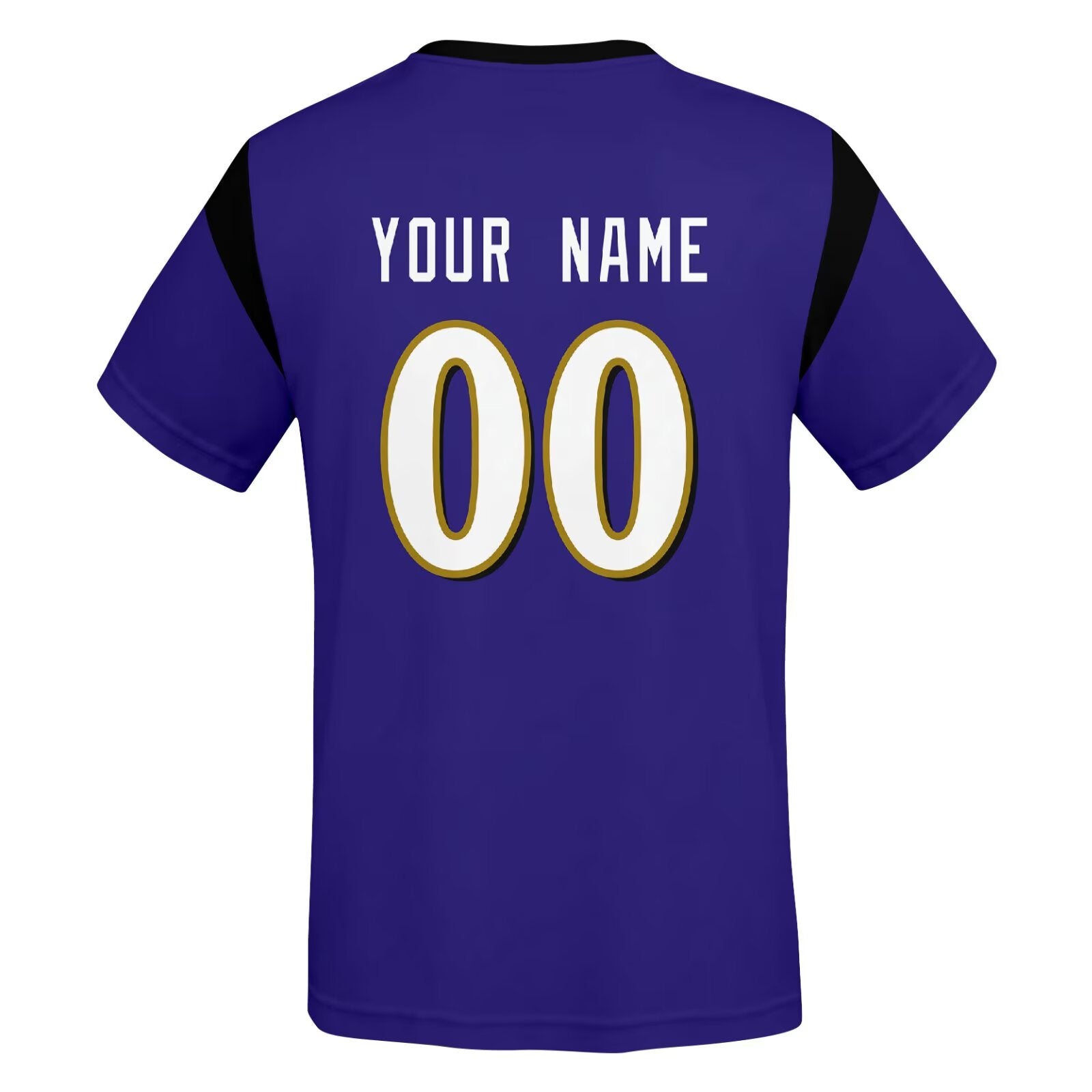 Baltimore football style T-shirt back view with personalized name and number print