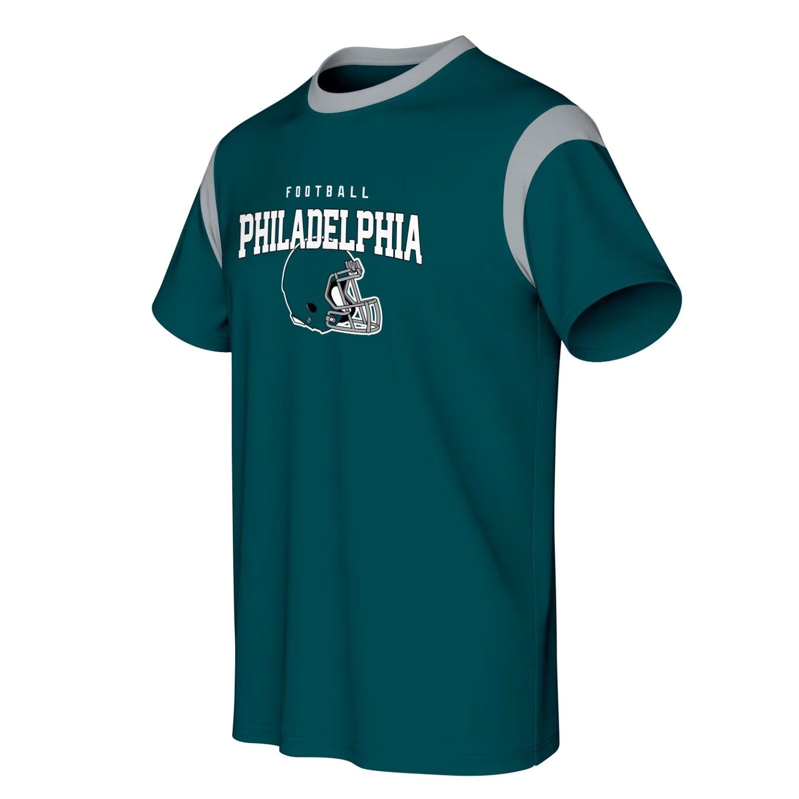 Philadelphia football style T-shirt front view with crewneck short sleeve design