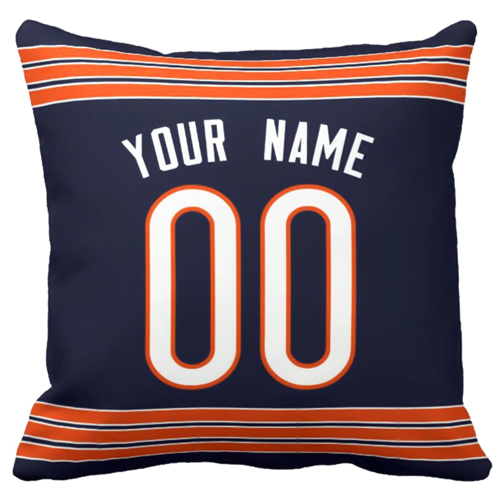 Chicago custom football throw pillow front view with personalized name and number artwork