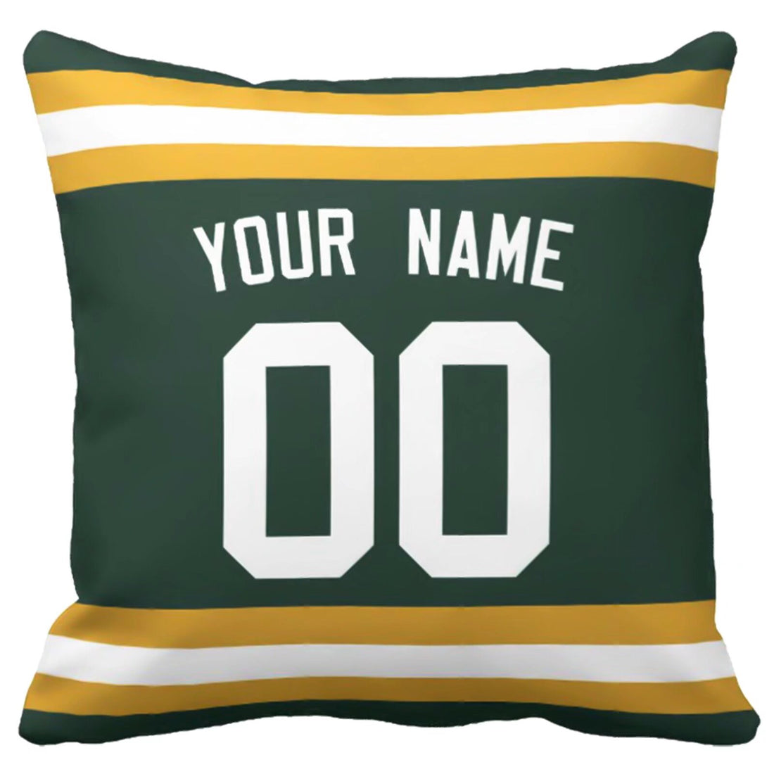 Green Bay personalized football throw pillow set with custom name and number in city-inspired colors