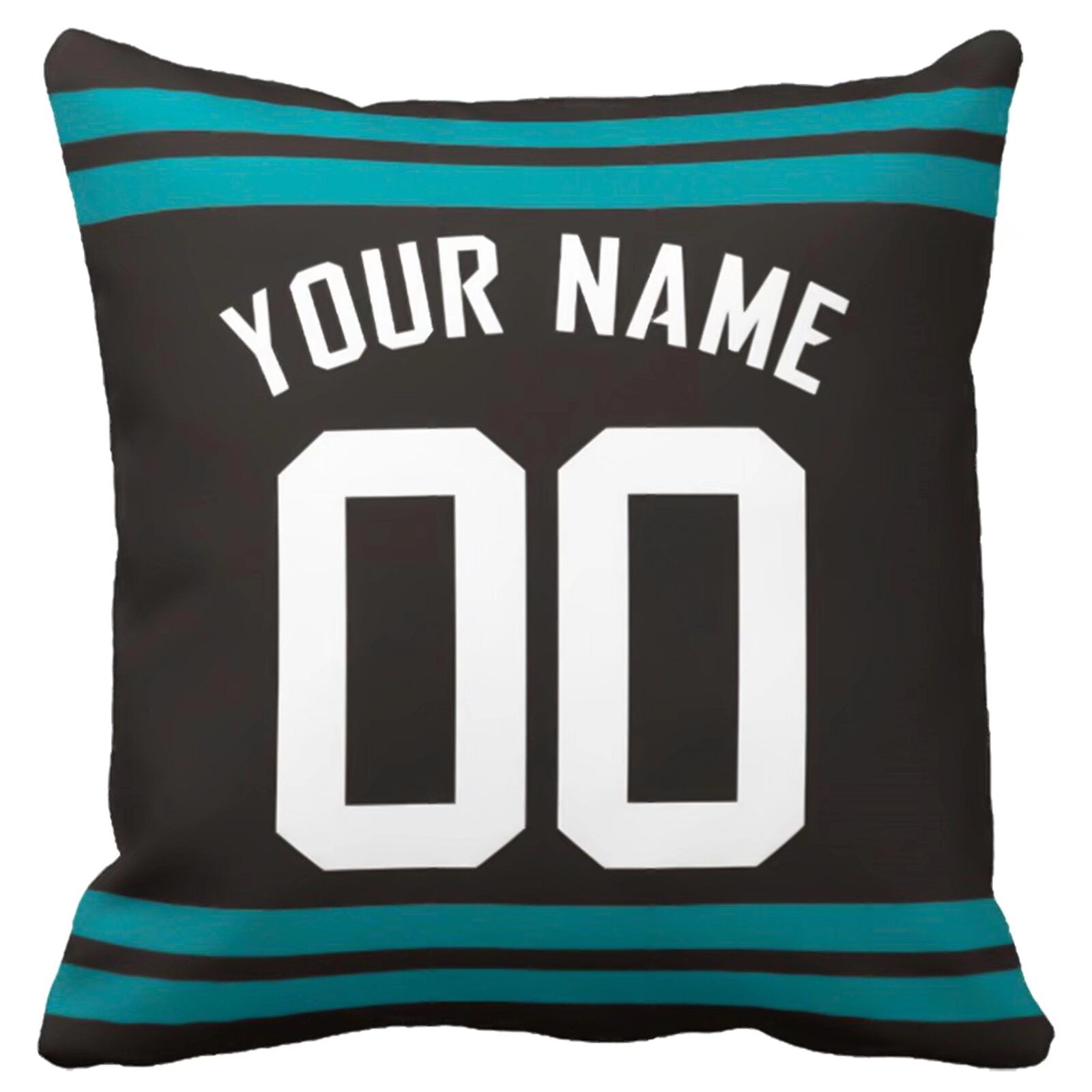 Jacksonville football-inspired throw pillow back view with custom name and large number