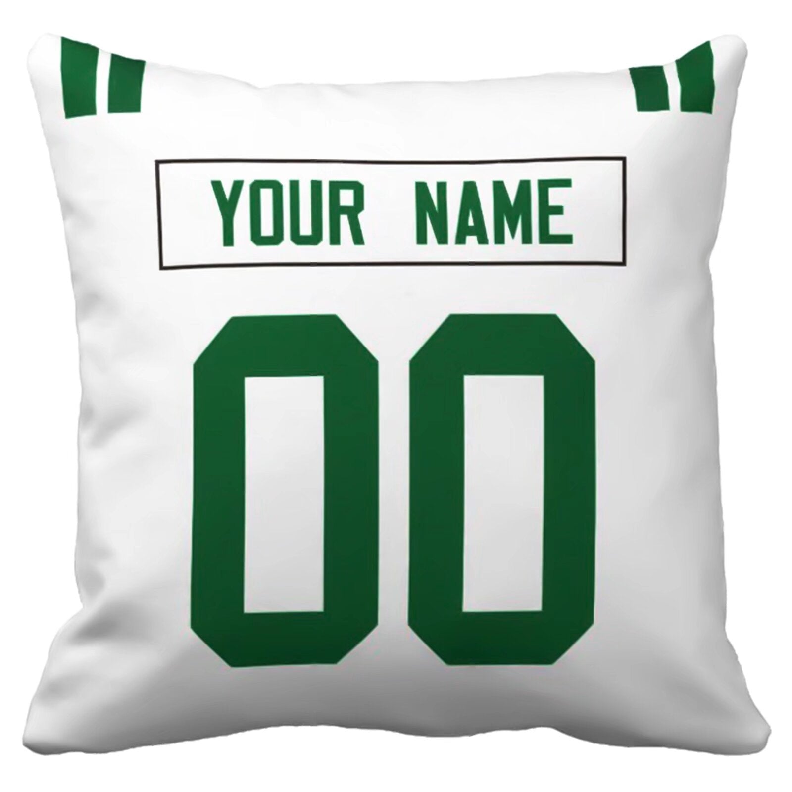 New York J custom football throw pillow two-tone product view with name and number