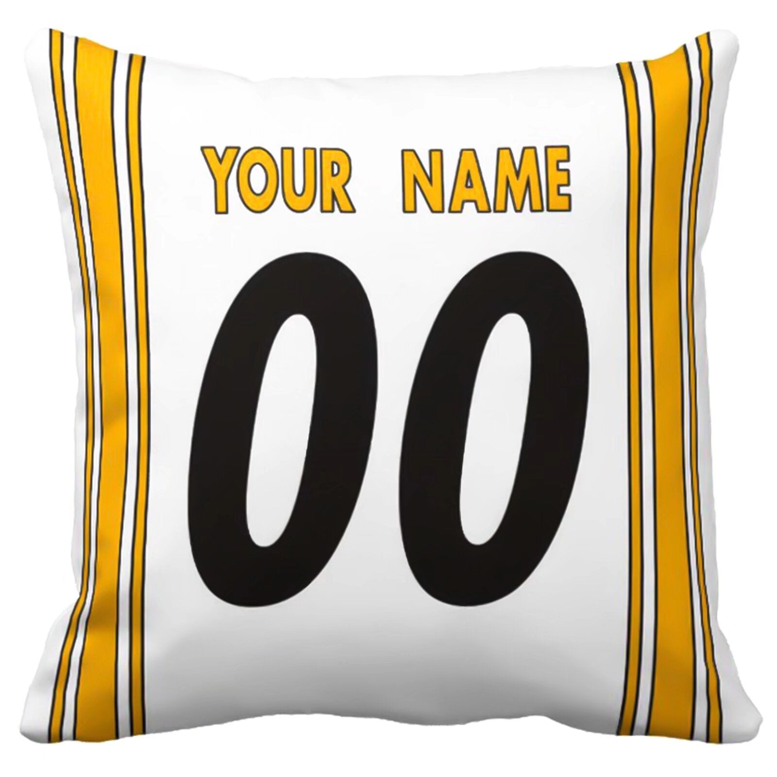 Pittsburgh personalized football pillow alternate front view with name and number design