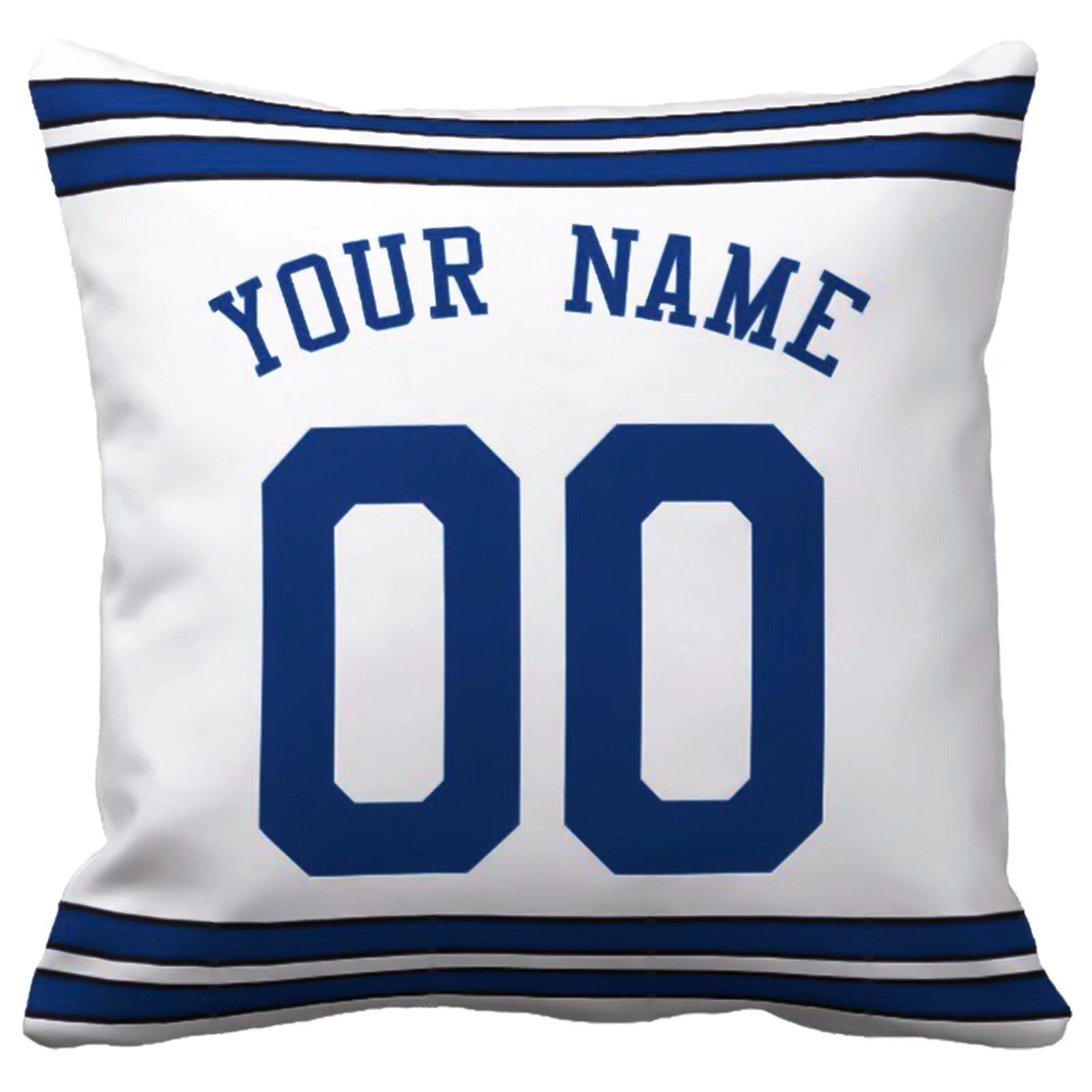 Dallas football-inspired throw pillow back view with custom name and large number