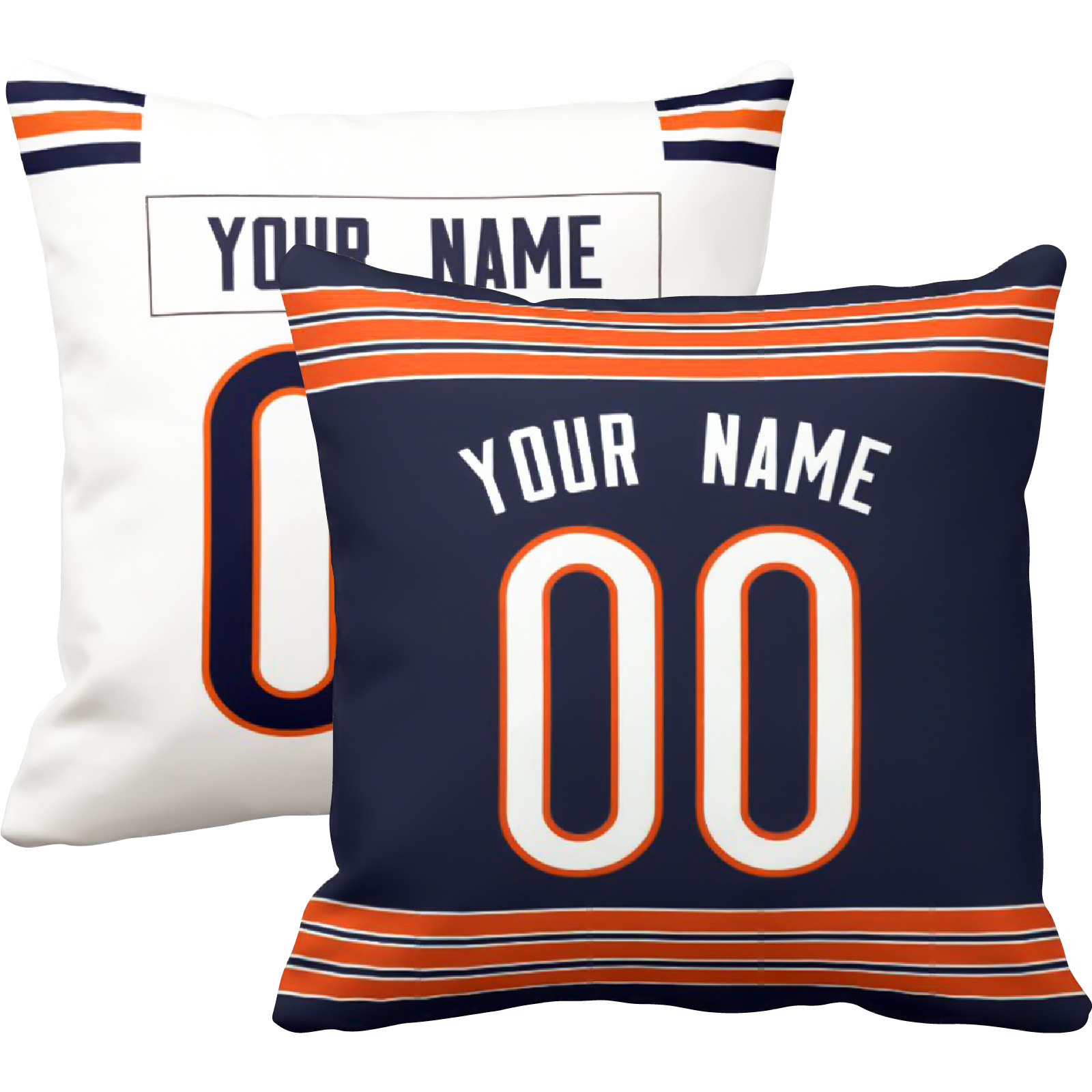Chicago personalized football throw pillow set with custom name and number in city-inspired colors