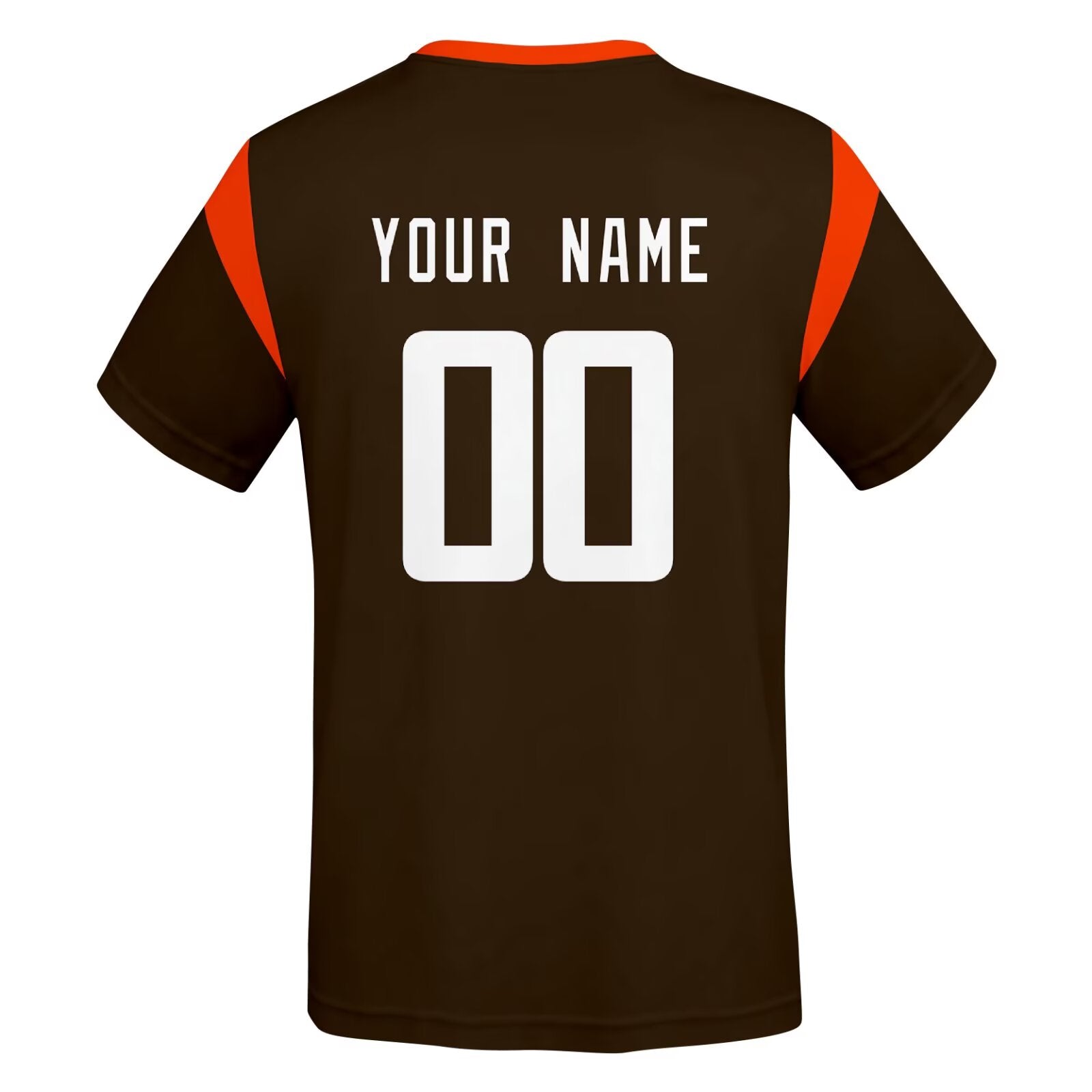 Cleveland football style T-shirt back view with personalized name and number print