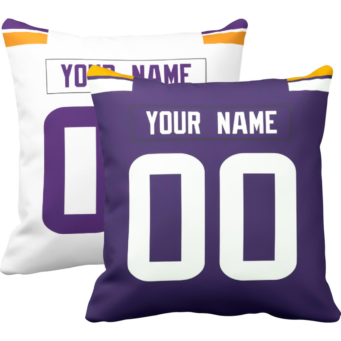 Minnesota personalized football throw pillow set with custom name and number in city-inspired colors