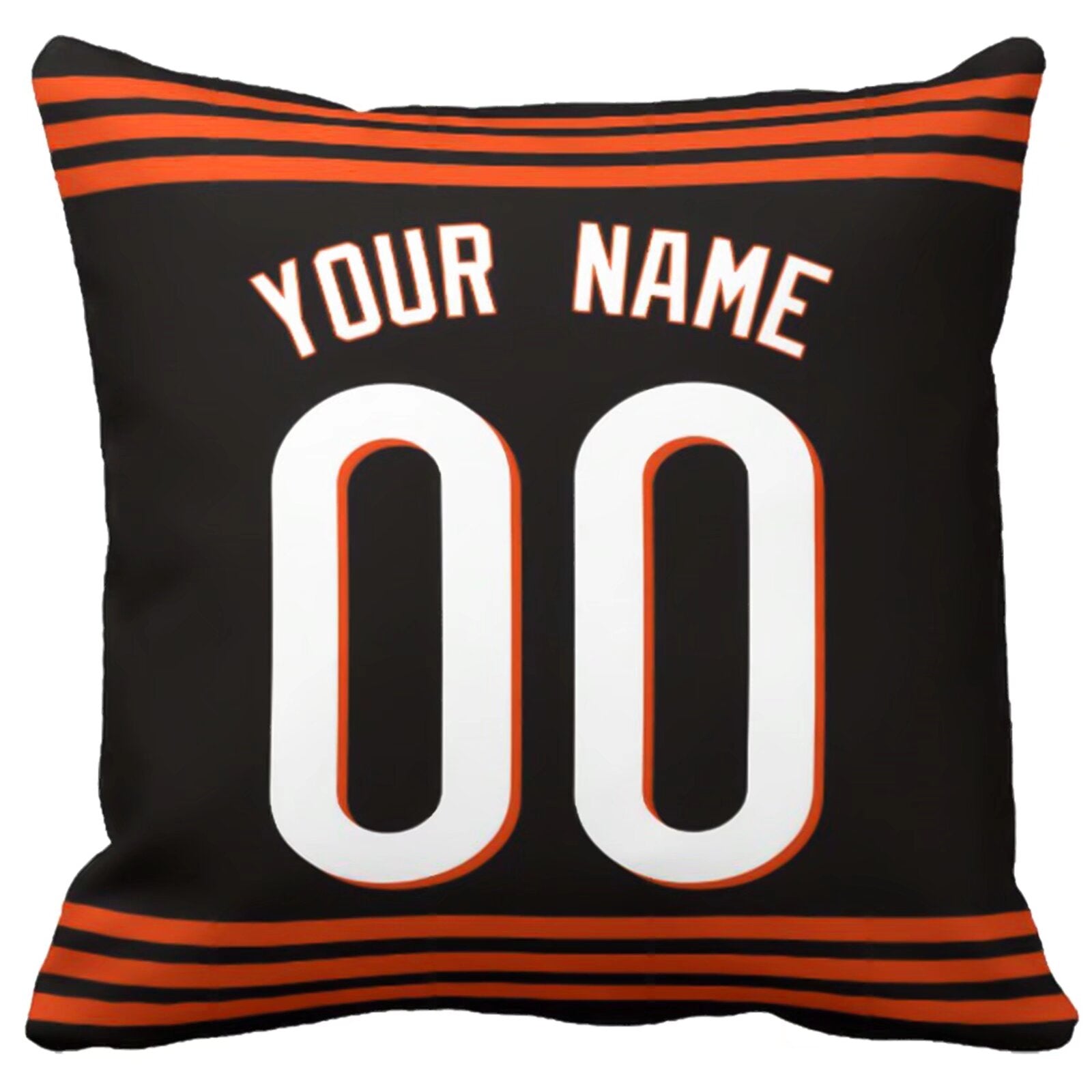 Cincinnati football-inspired throw pillow back view with custom name and large number
