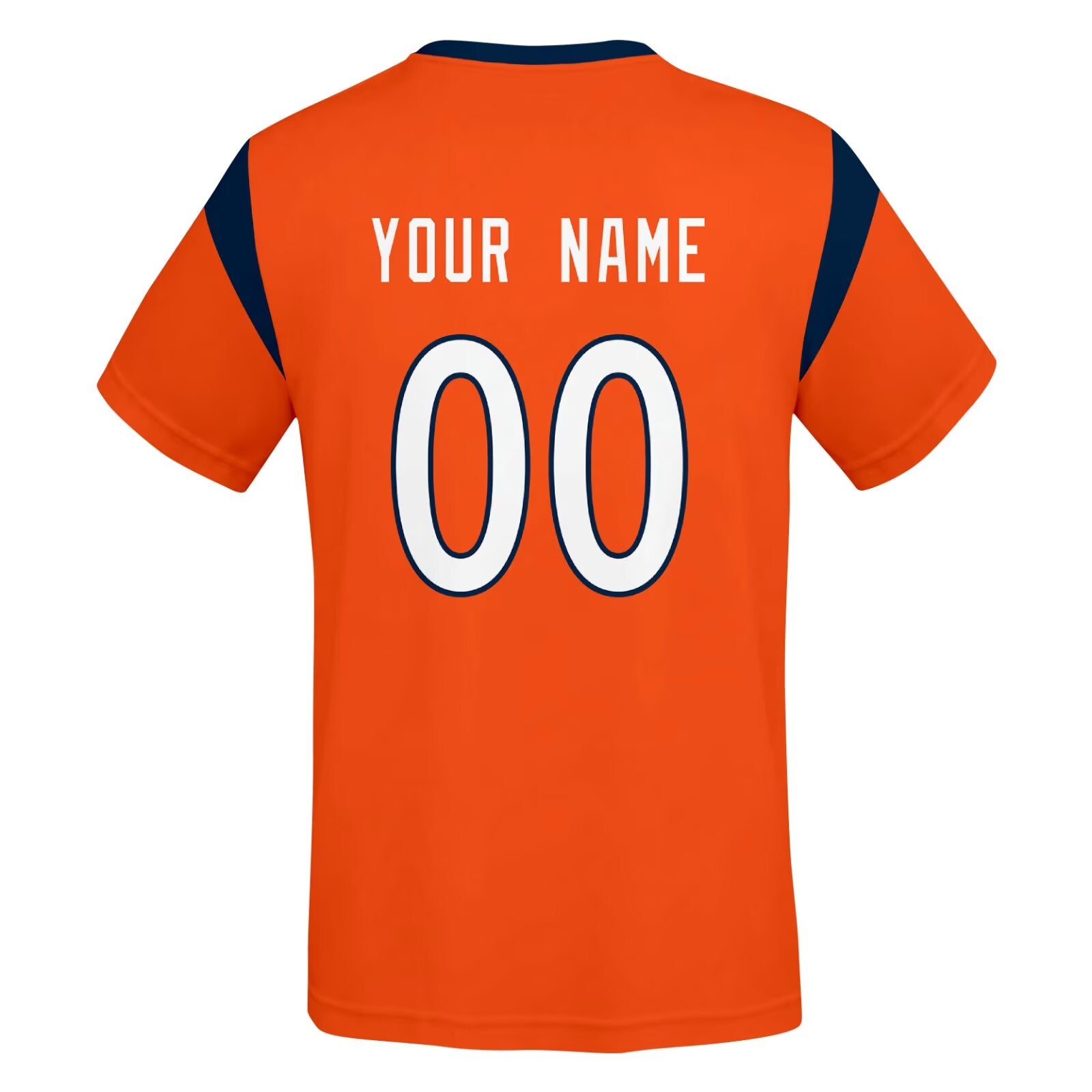Denver football style T-shirt back view with personalized name and number print