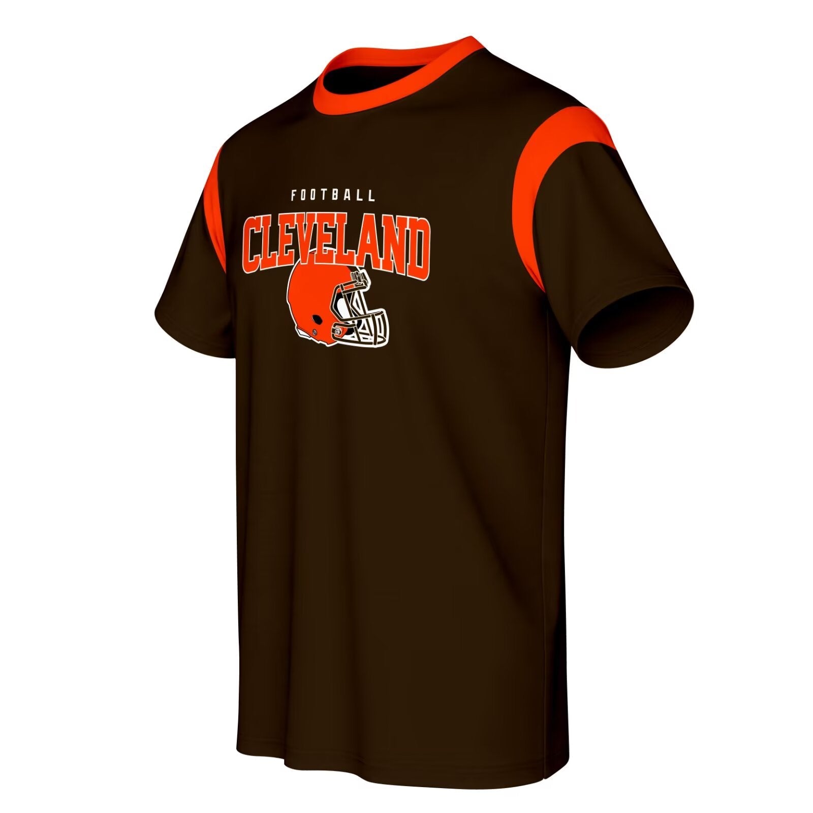 Cleveland football style T-shirt front view with crewneck short sleeve design