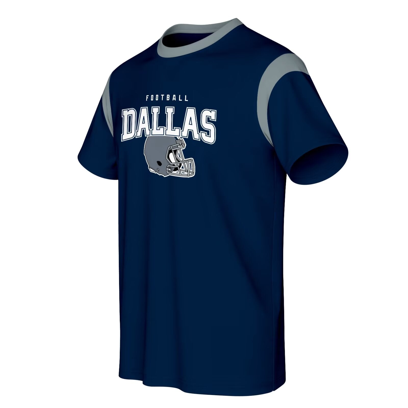 Dallas football style T-shirt front view with crewneck short sleeve design