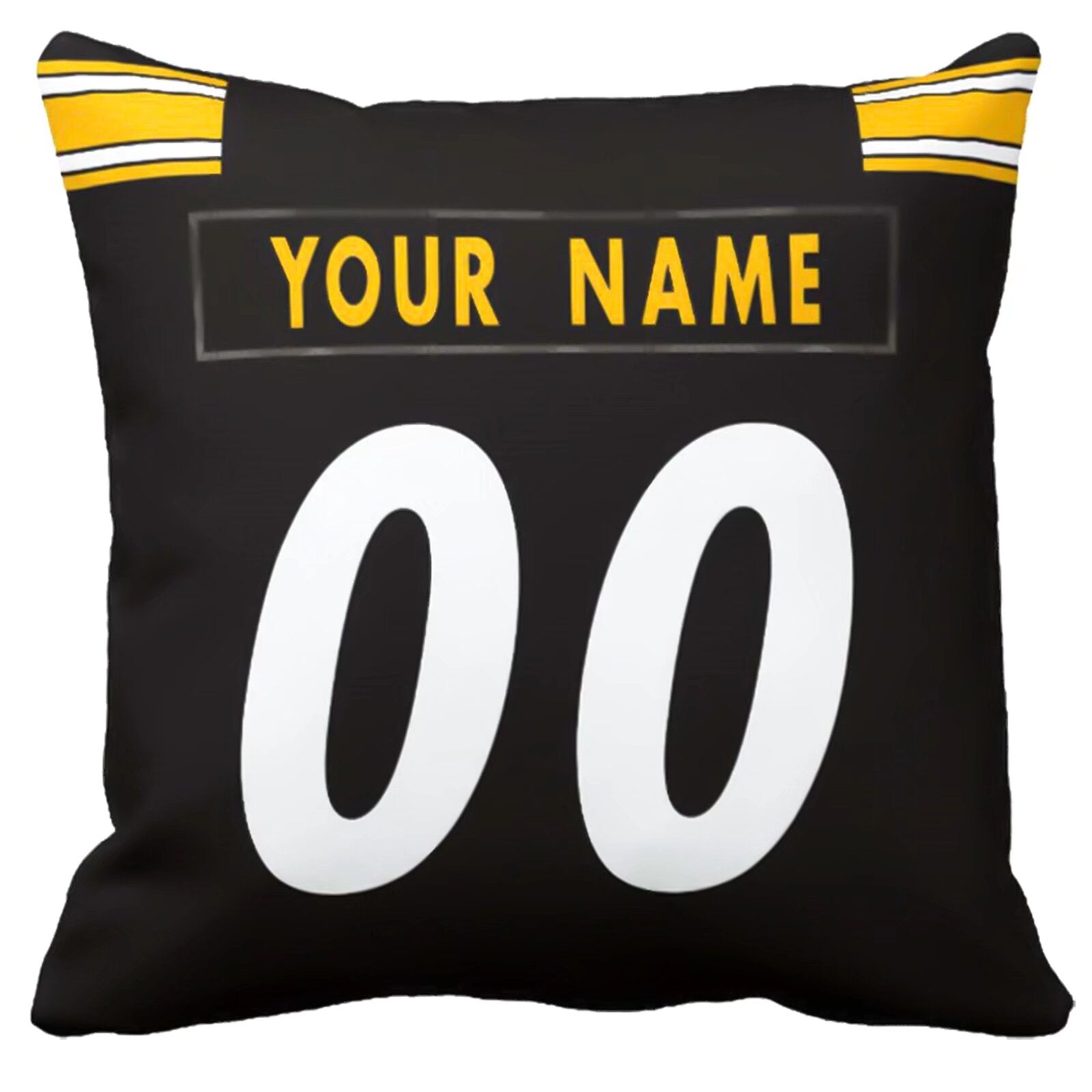 Pittsburgh personalized football pillow alternate back view with arched name and number
