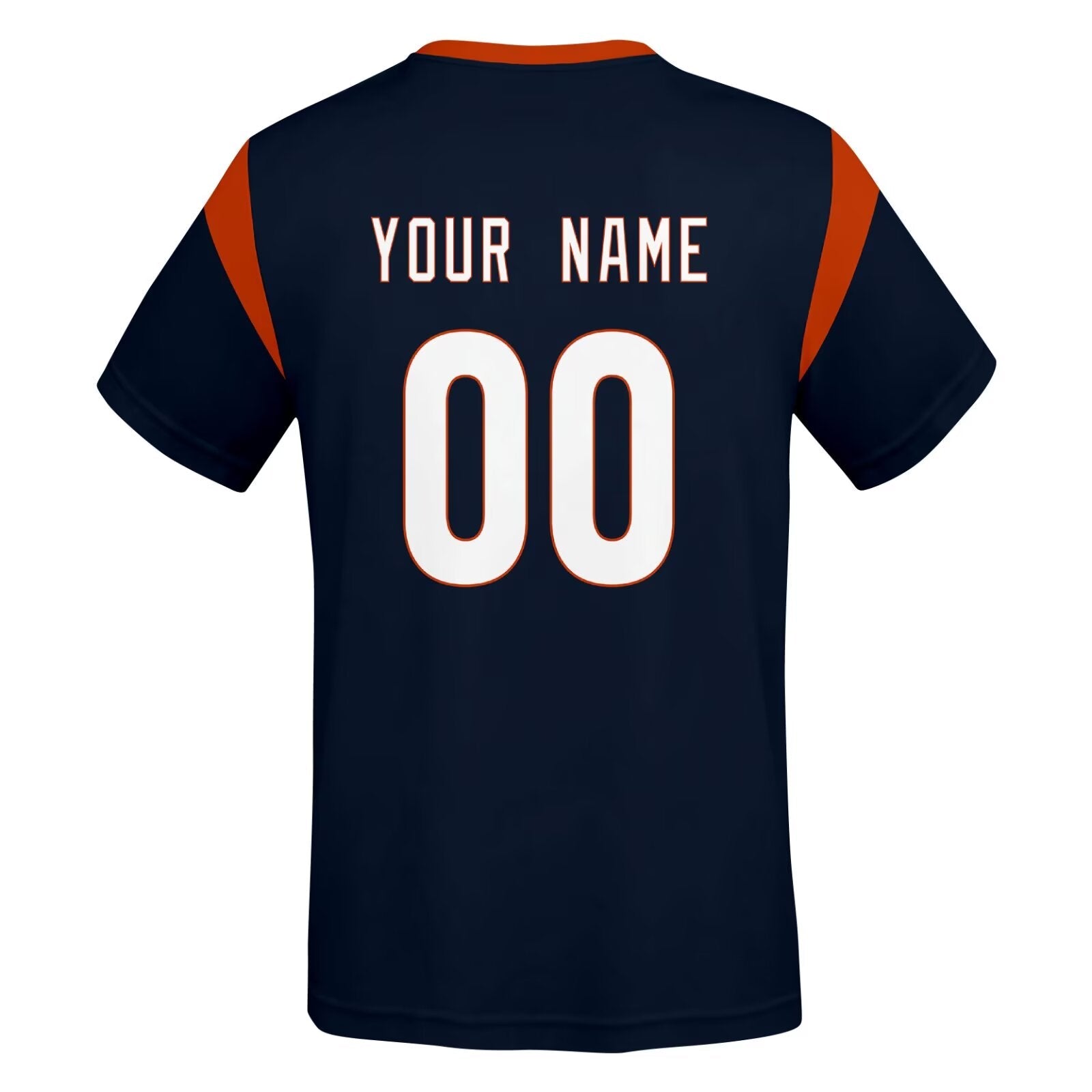 Chicago football style T-shirt back view with personalized name and number print