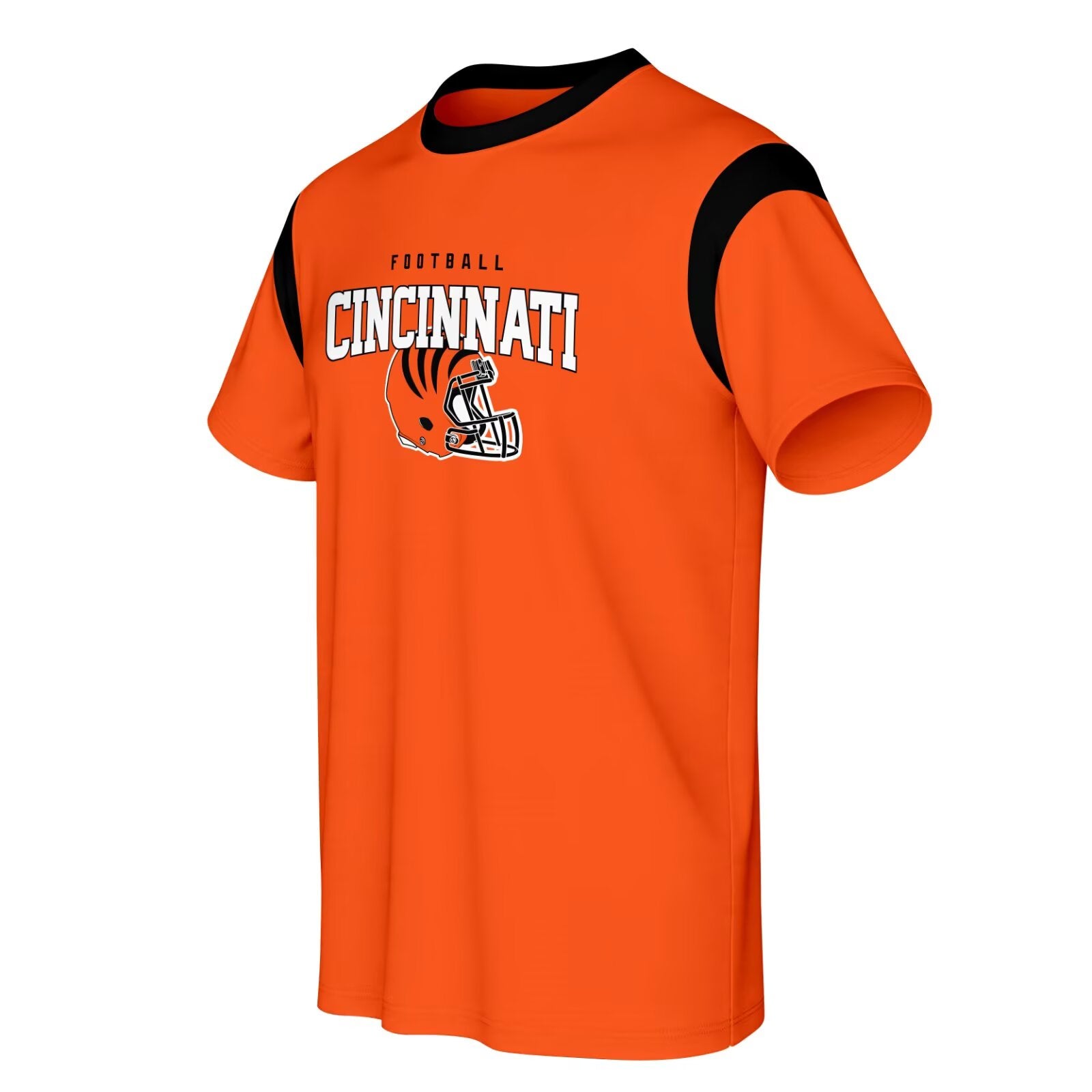 Cincinnati football style T-shirt front view with crewneck short sleeve design